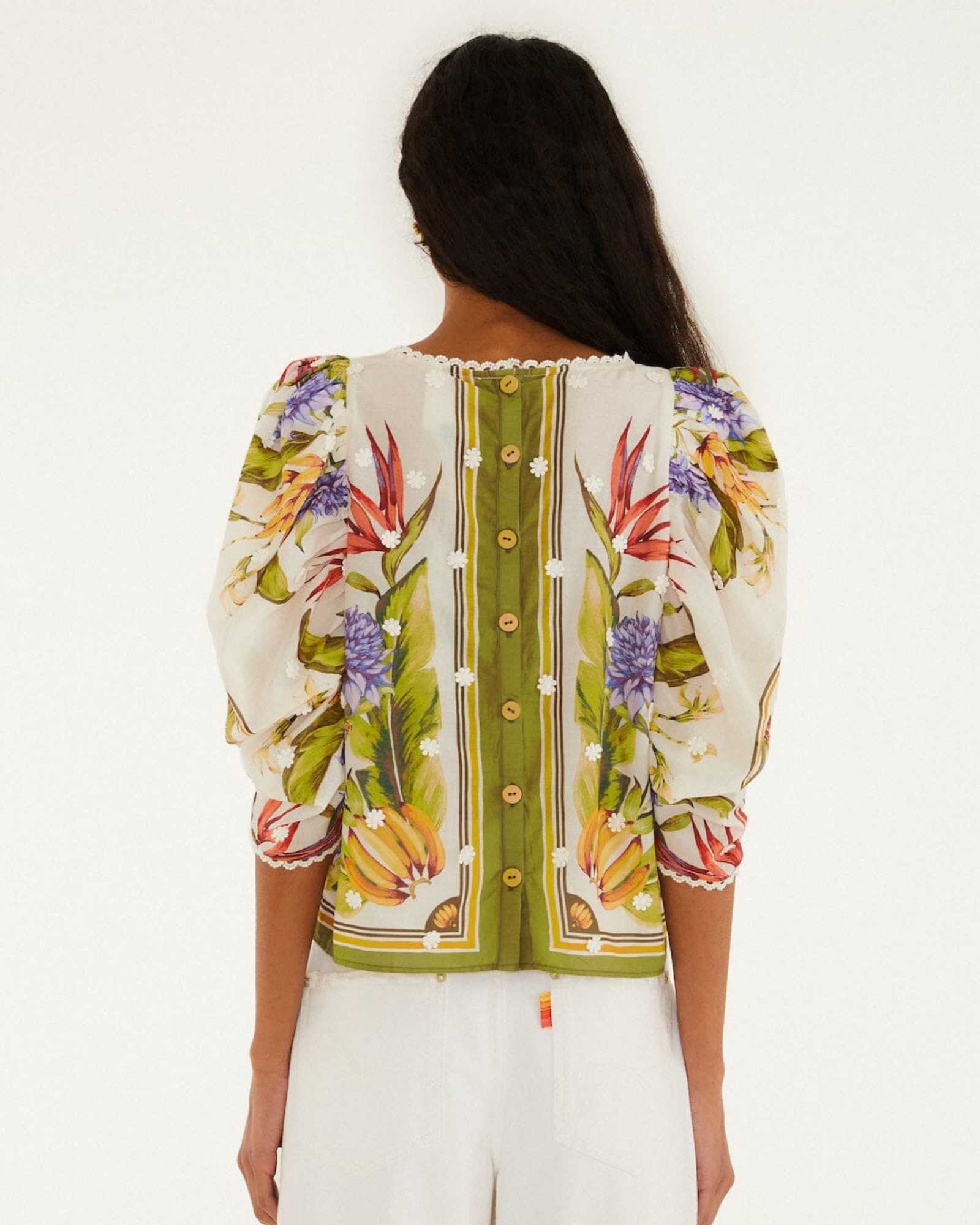 Blouse FARM Rio à imprimé foulard tropical, coupe décontractée, vue de dos