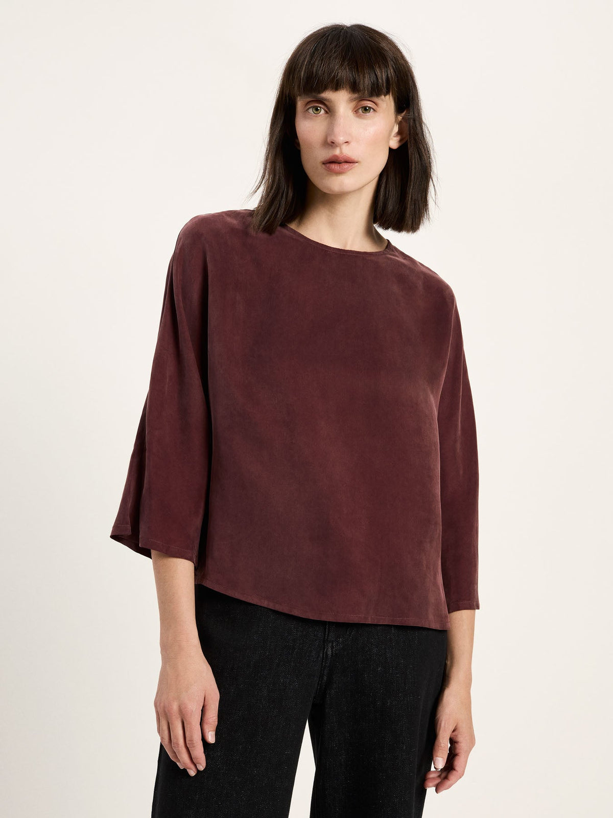 Blouse manches 3/4 en cupro LANIUS, chocolat, vue 2