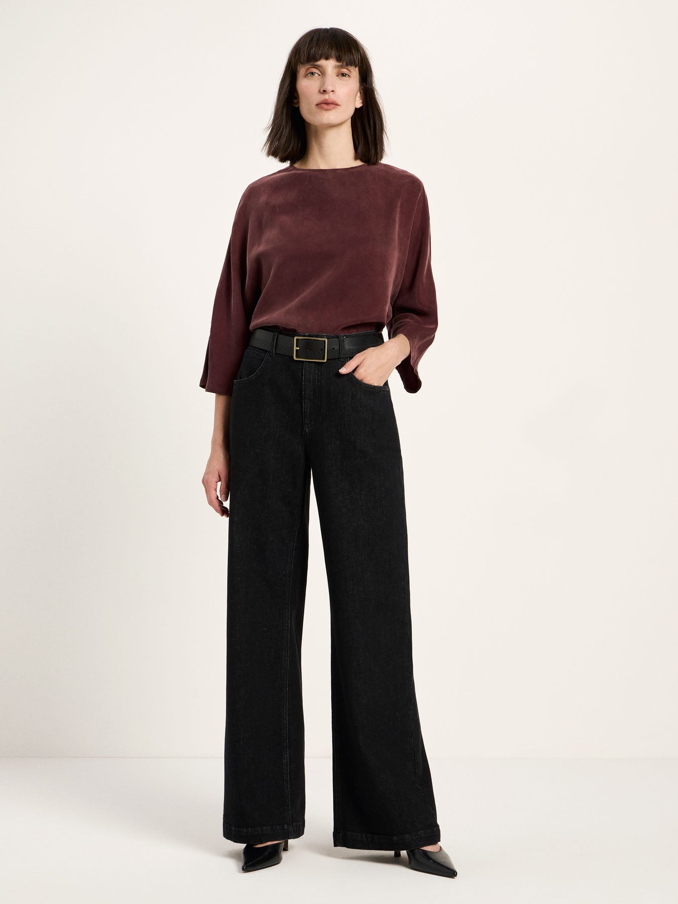 Blouse manches 3/4 en cupro LANIUS, chocolat, vue 3