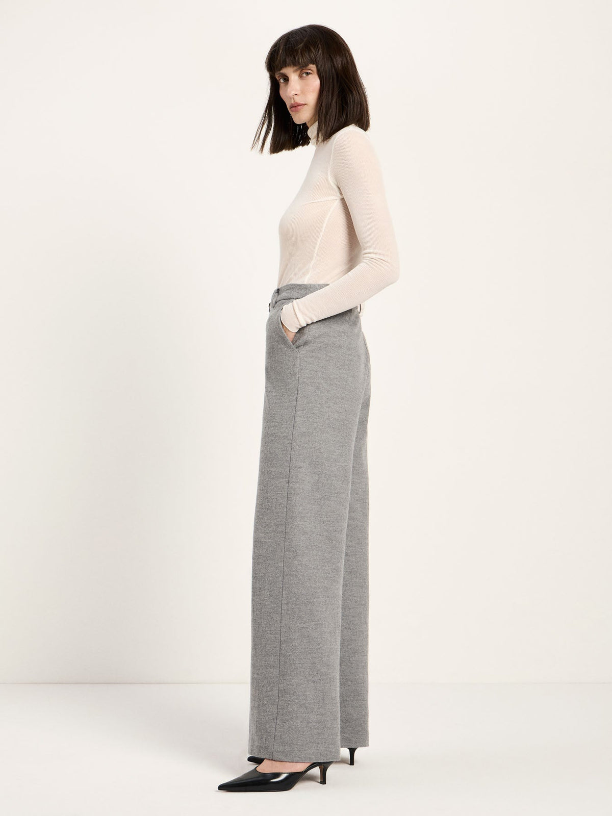Pantalon Marlene en flanelle de laine LANIUS, gris chiné, vue 3