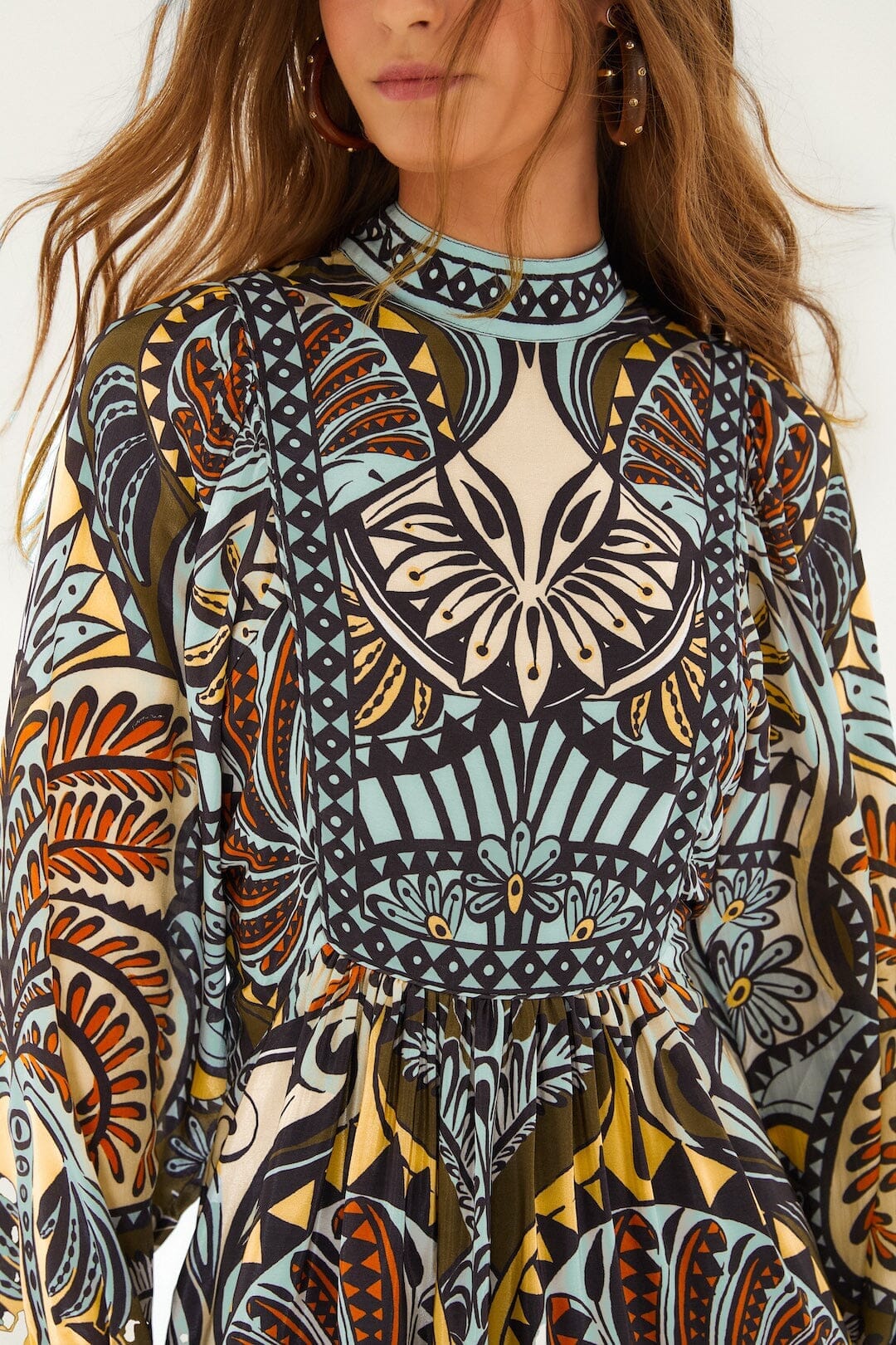 Robe FARM Rio Balamana multicolore, col montant et imprimé – détail