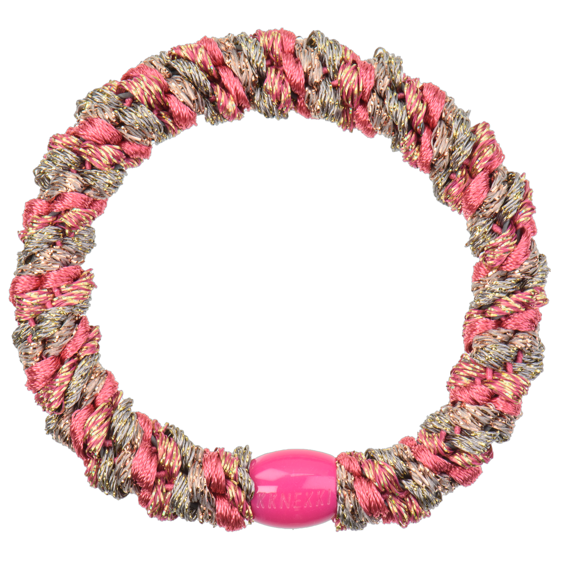 Élastique à cheveux KKNEKKI Mix Framboise & Taupe Pailleté, modèle Original – vue de face