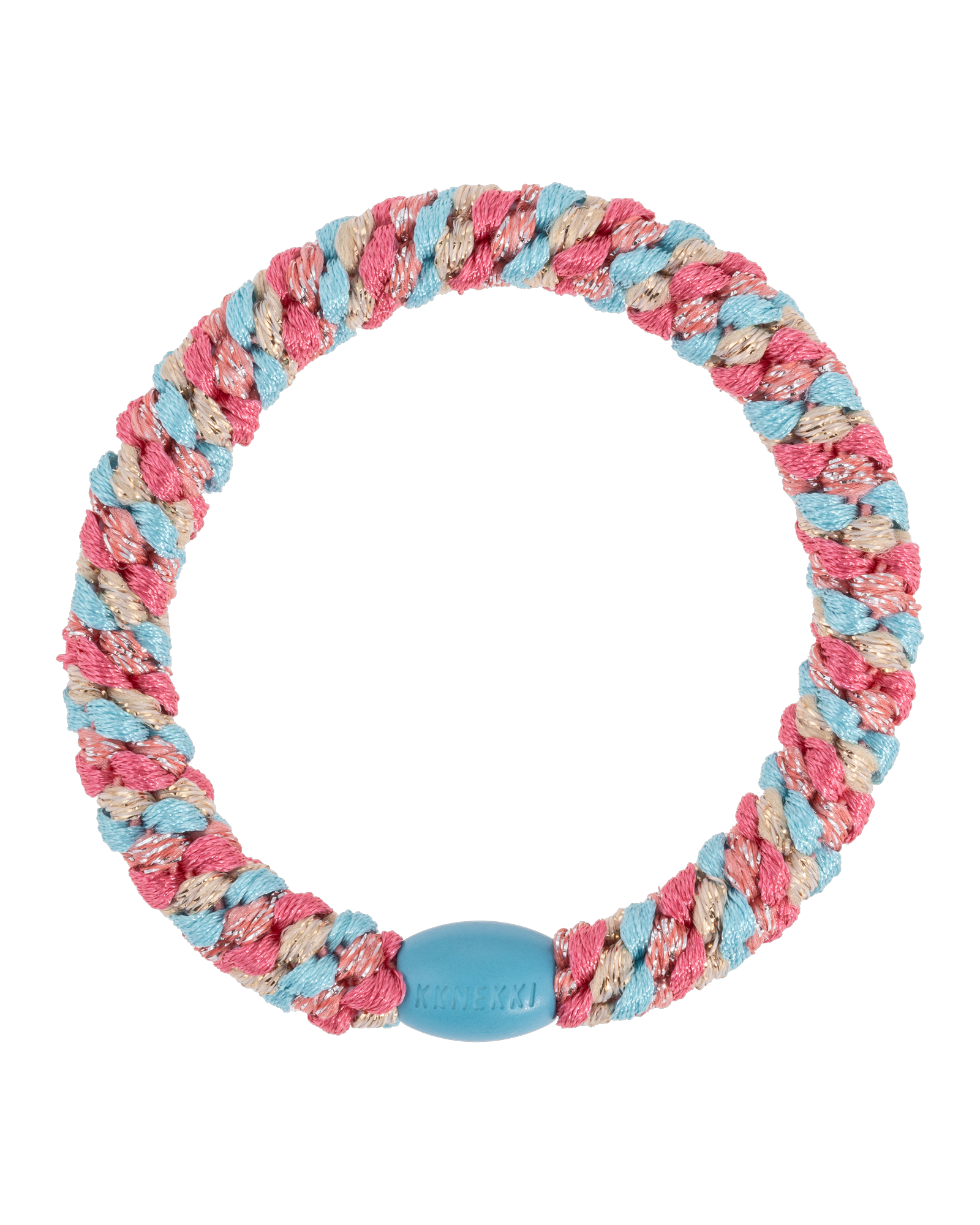 Élastique à cheveux Kknekki Original Mix Turquoise & Corail Pailleté, vue de face