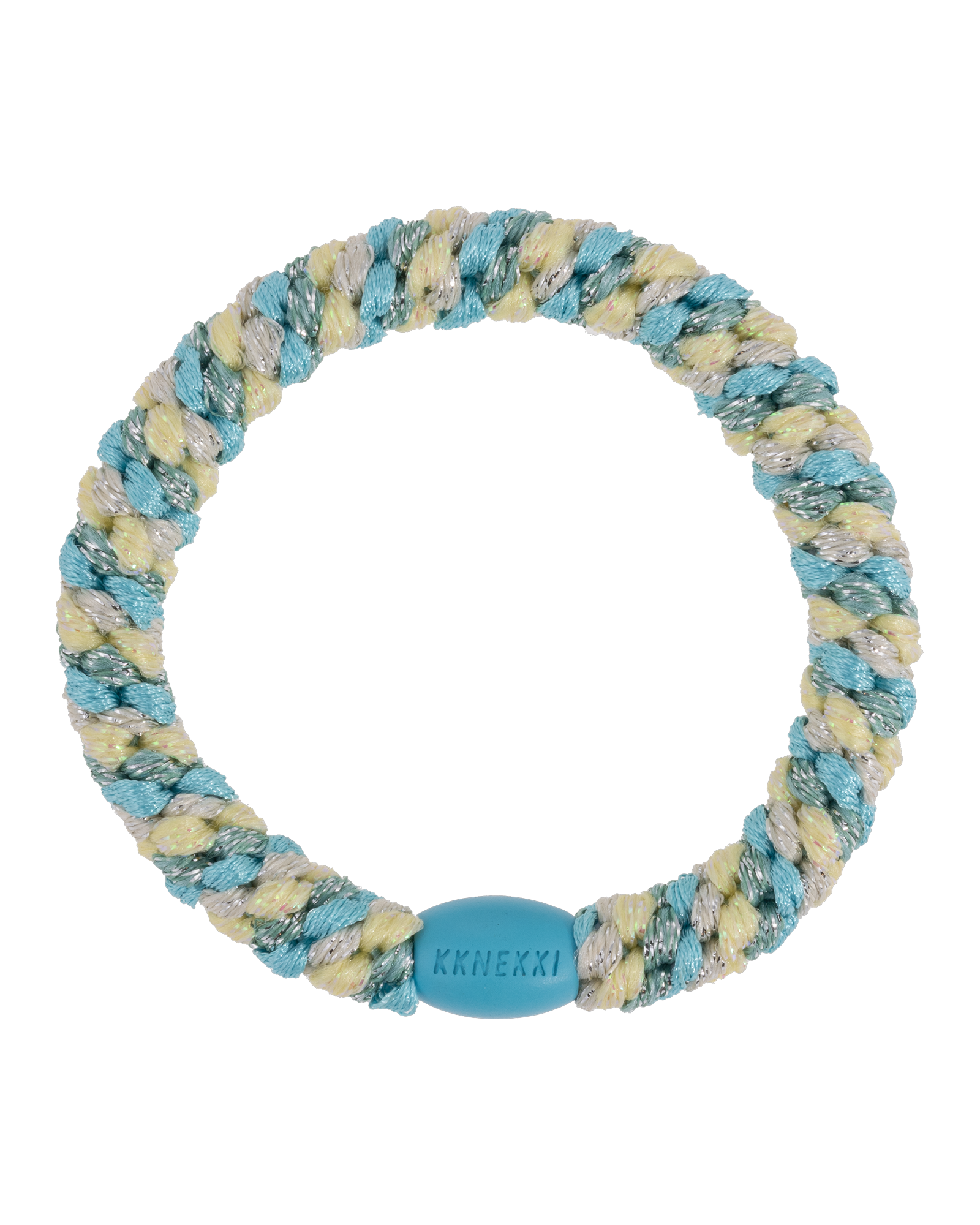Élastique à cheveux Kknekki Original Mix Turquoise & Jaune Pailleté, vue de face