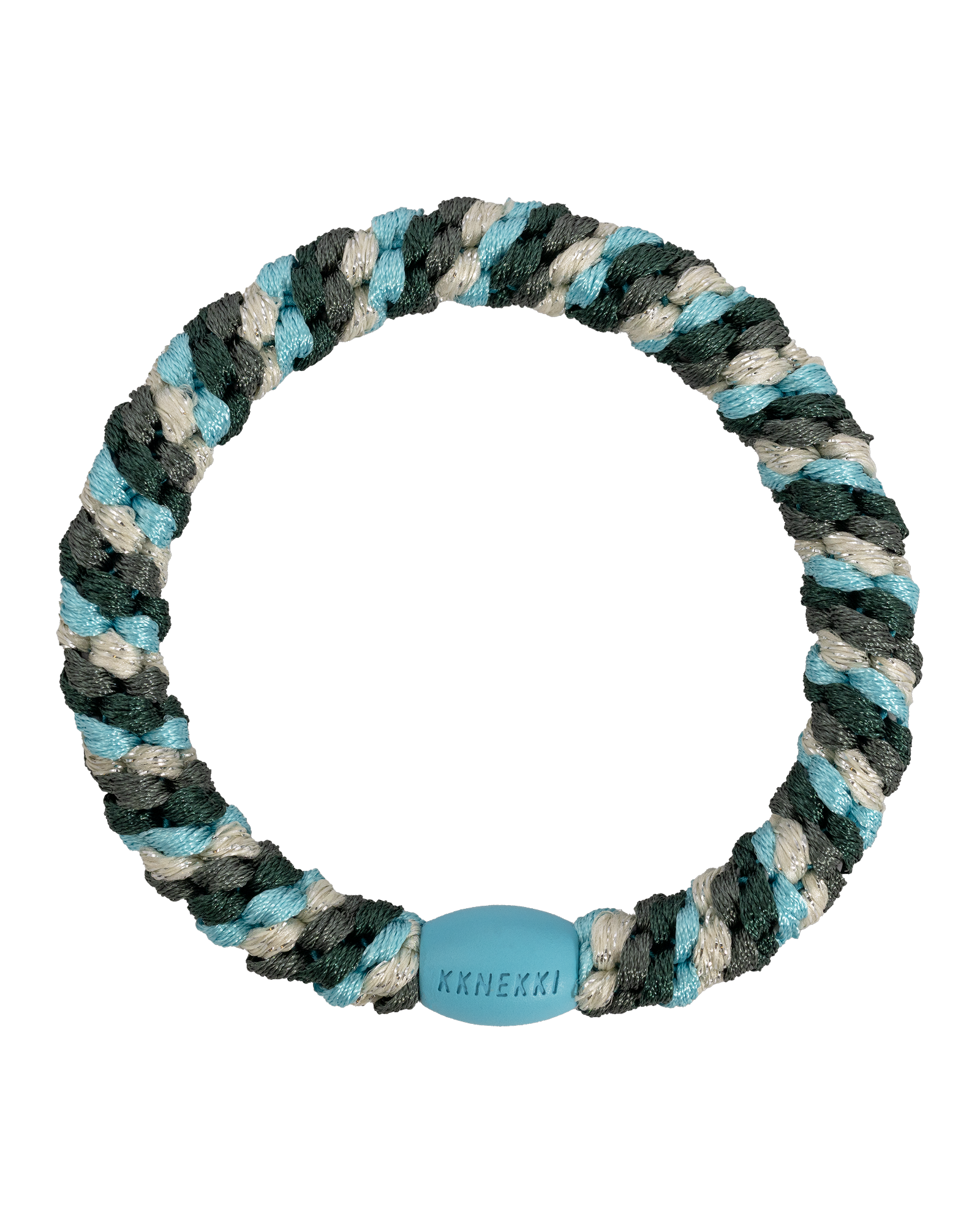Élastique à cheveux Kknekki Original Mix Turquoise & Jungle Pailleté, vue de face