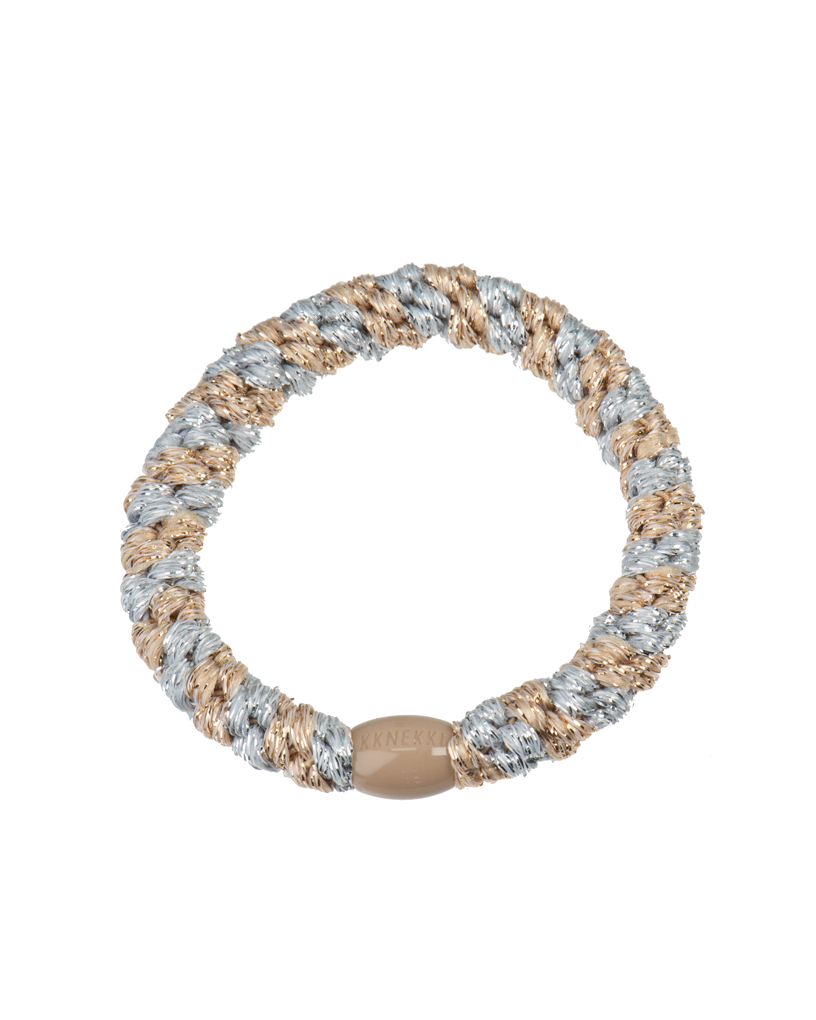 Élastique à cheveux Kknekki Original Rayé Argent & Beige Pailleté, vue de face