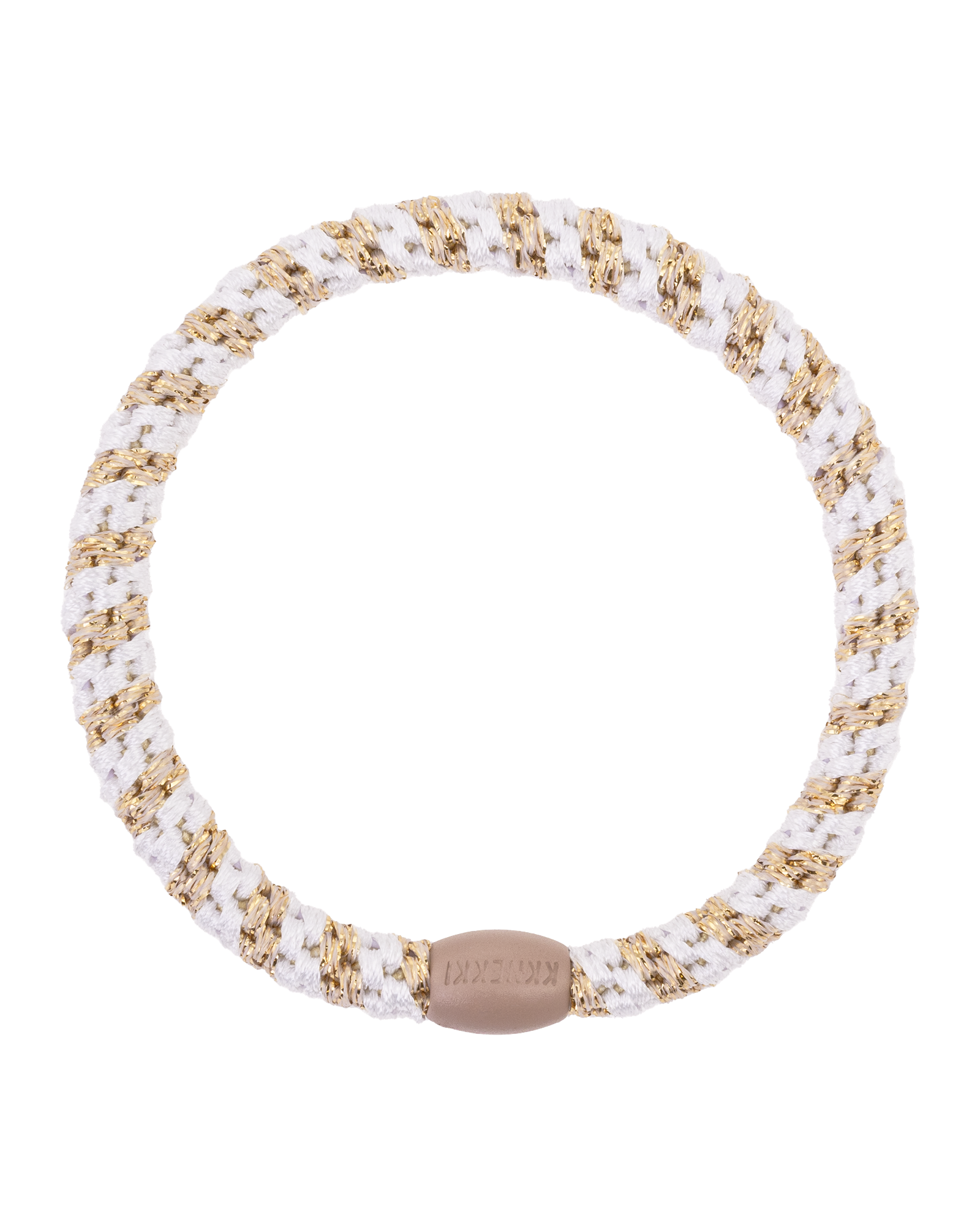 Élastique à cheveux Kknekki Slim Rayé Blanc & Beige Pailleté, vue de face