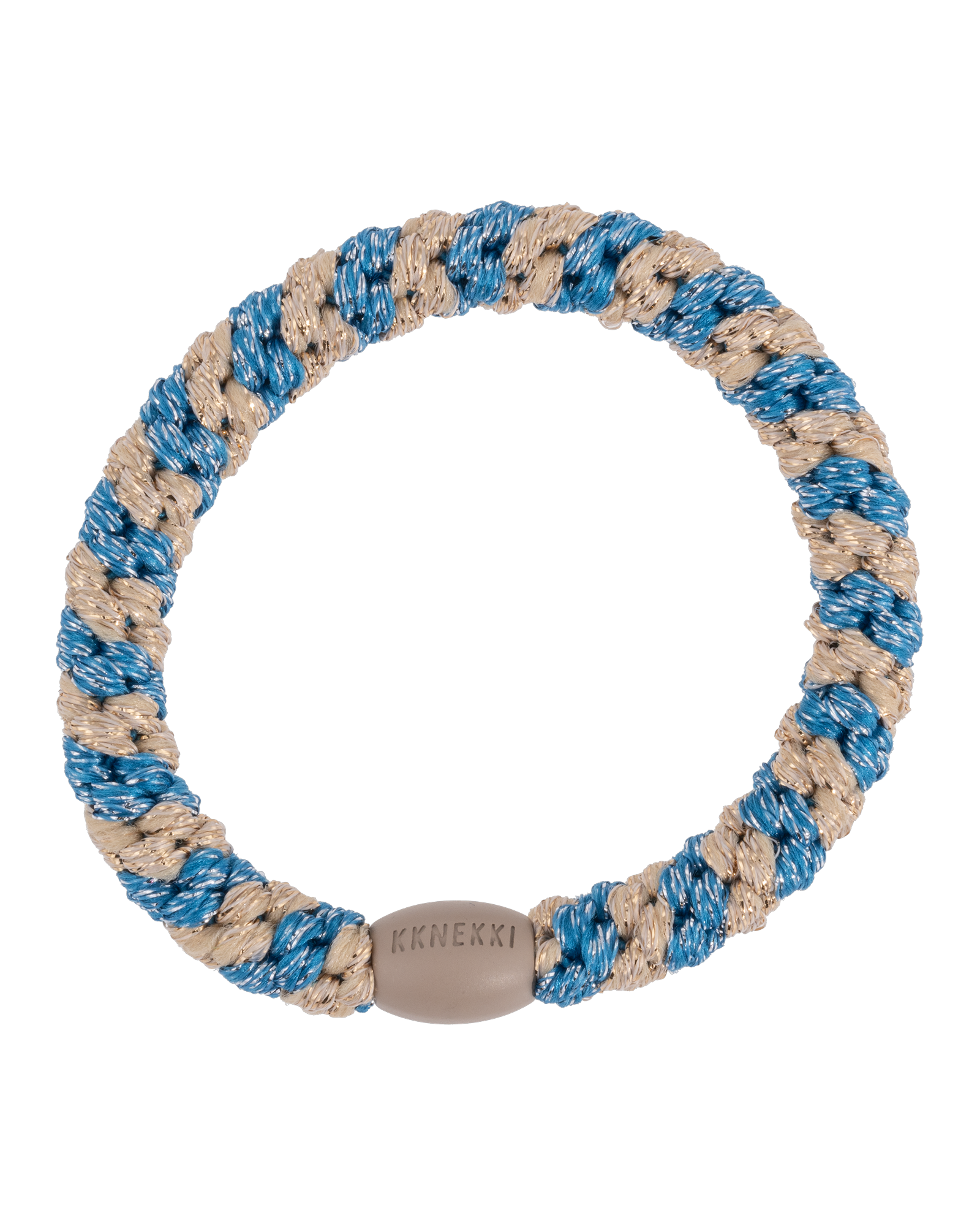Élastique à cheveux Kknekki Original Rayé Bleu & Argent Pailleté, vue de face