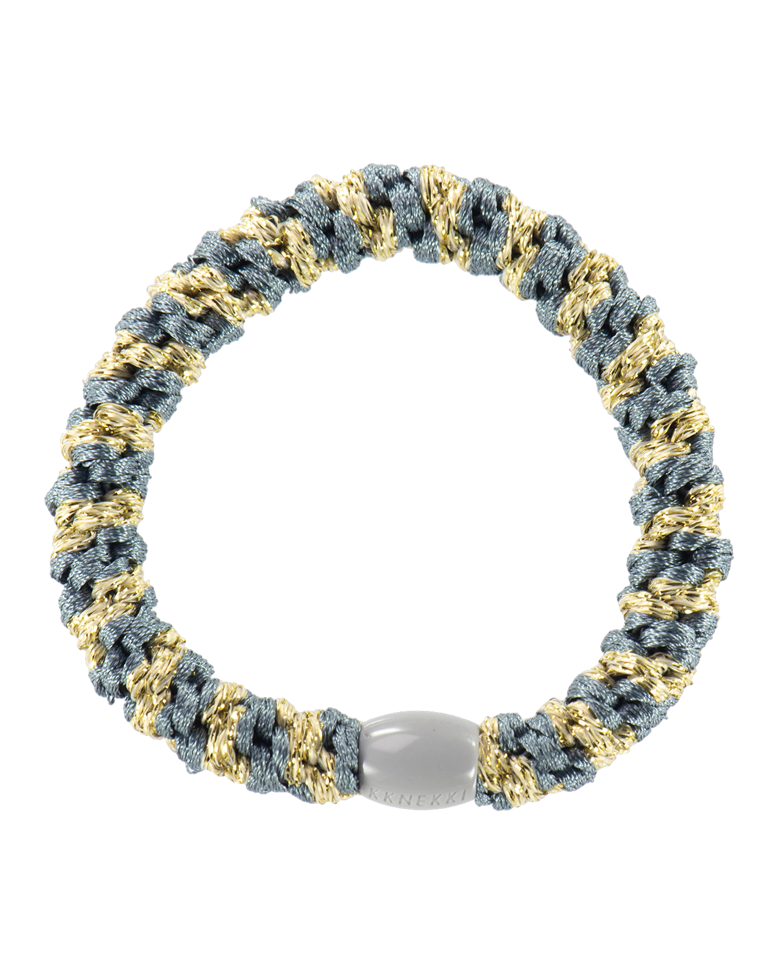 Élastique à cheveux Kknekki Original Rayé Bleu Gris & Beige Pailleté, vue de face