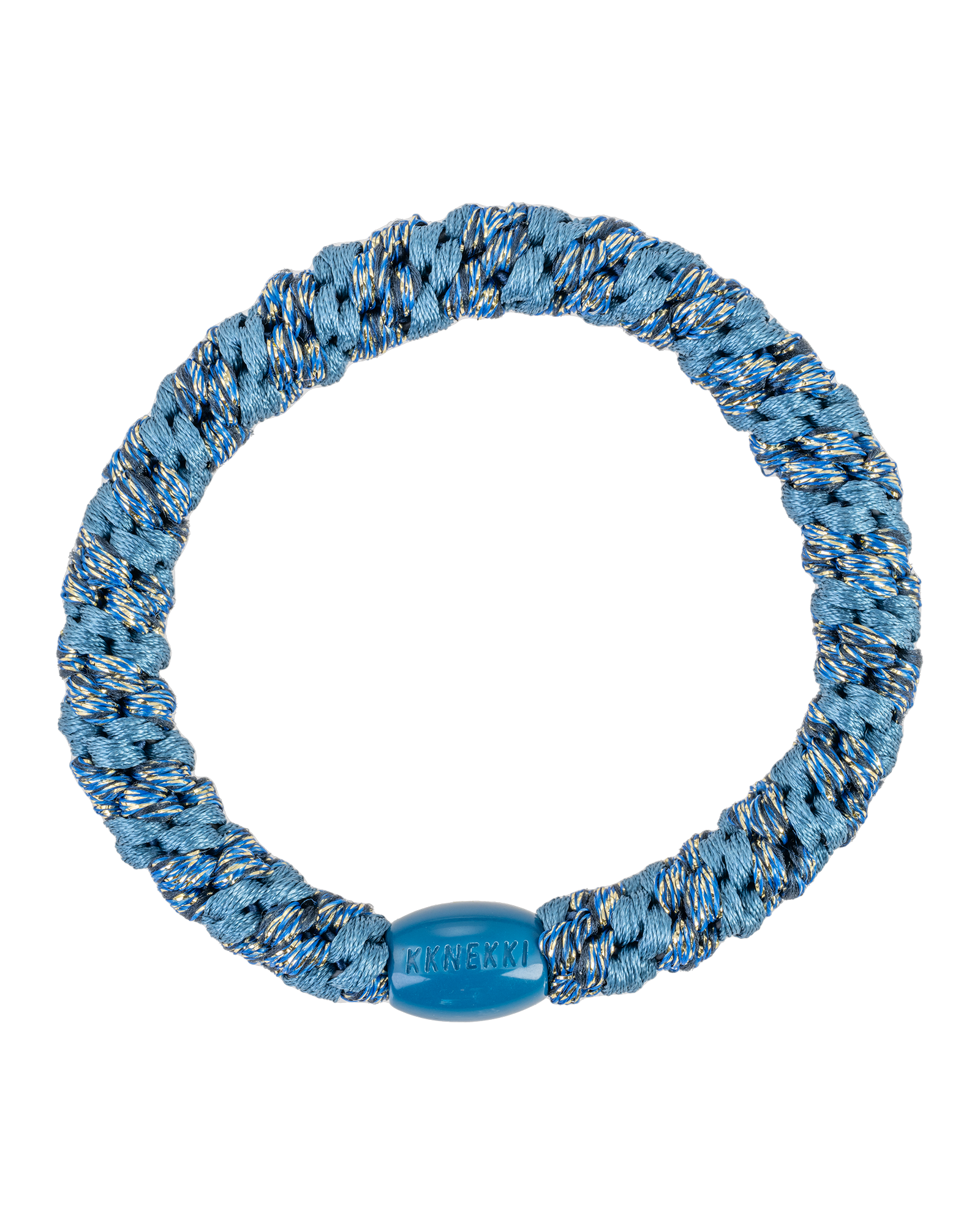 Élastique à cheveux Kknekki Original Rayé Bleu Poudré & Bleu Marine Pailleté, vue de face