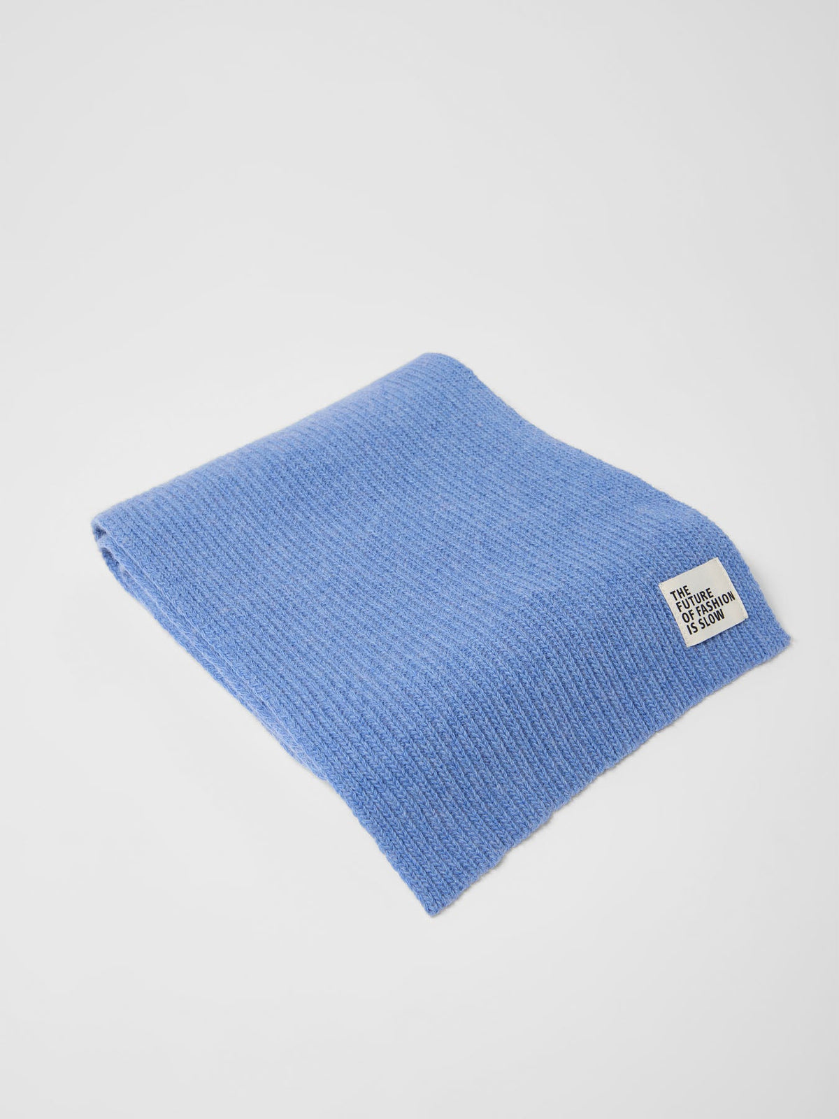 Écharpe côtelée laine et coton bio LANIUS Bleu clair chiné – pliée