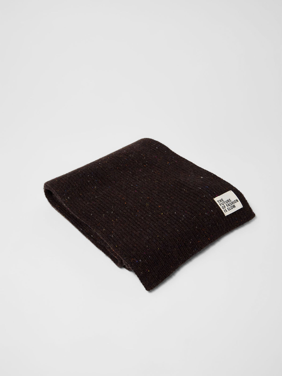 Écharpe côtelée laine et coton bio LANIUS Chocolat tweed – pliée