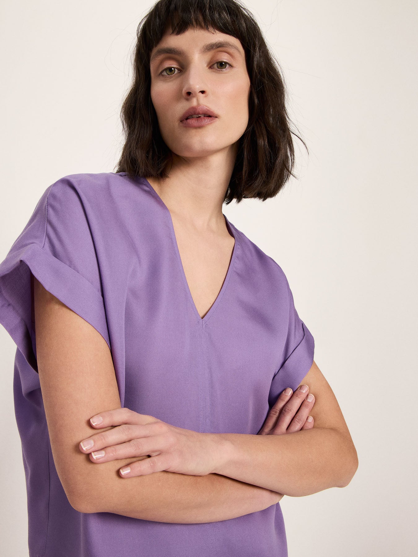 Haut drapé col V TENCEL LANIUS Lavande – vue de face