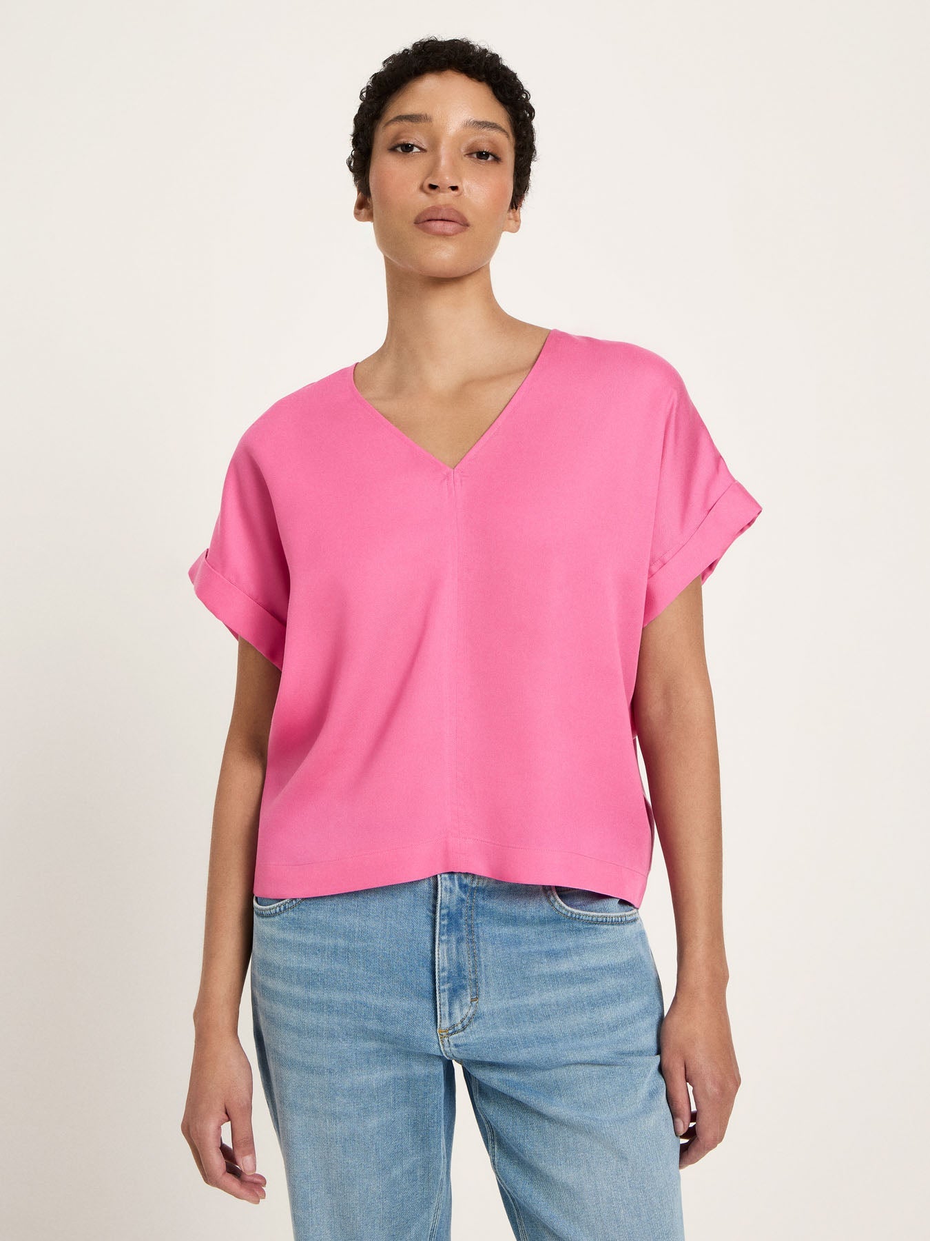 Haut drapé col V TENCEL LANIUS Rose Orchidée – vue de face