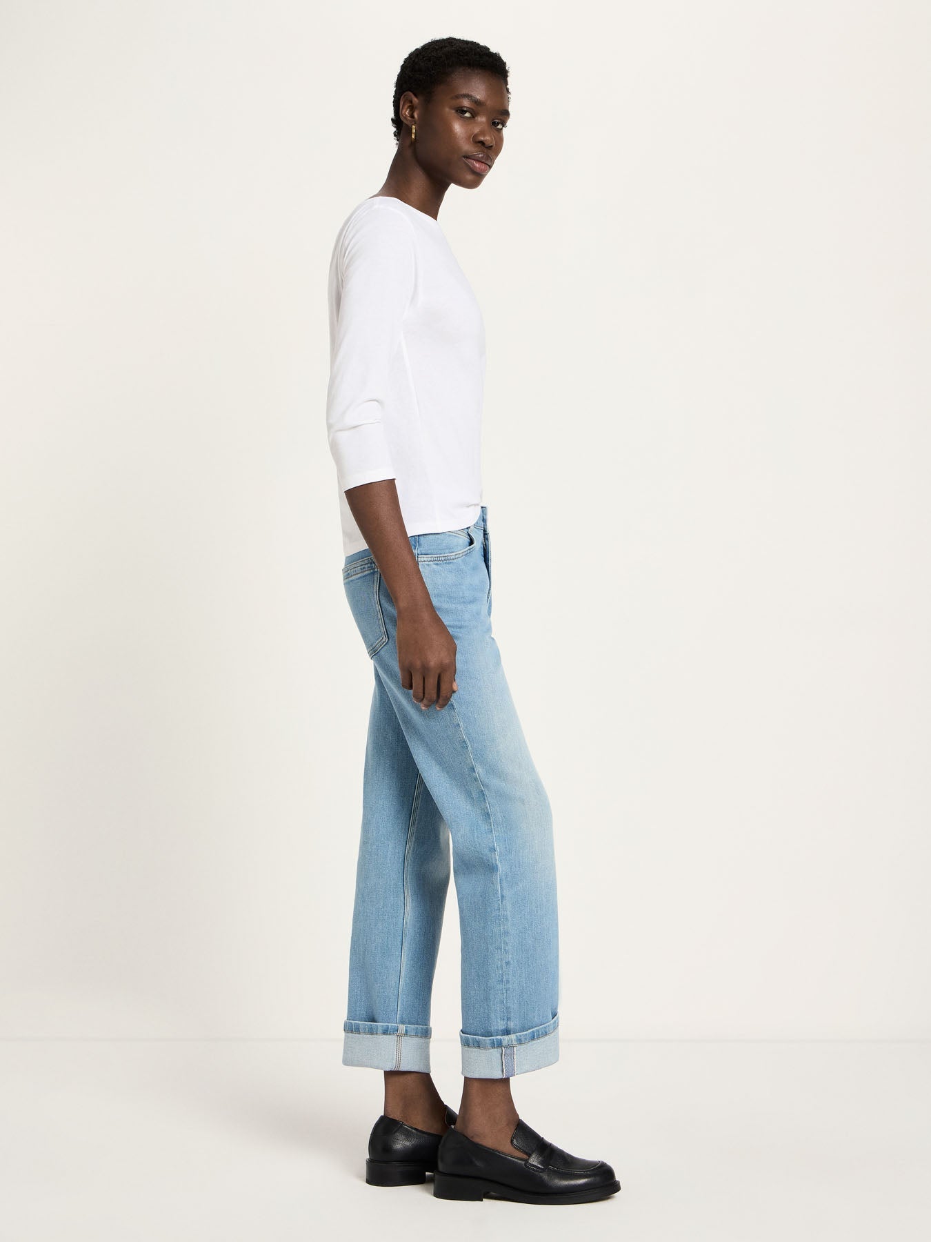Jean droit à revers LANIUS GOTS Denim Bleu Clair – vue de profil