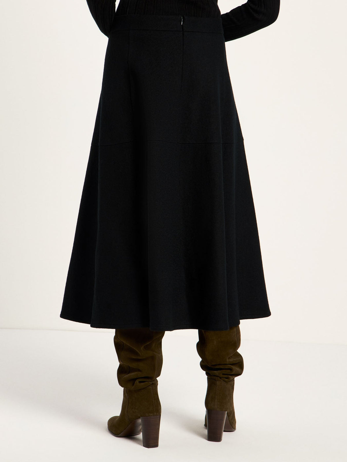 Jupe midi évasée en flanelle LANIUS Noir – vue de dos