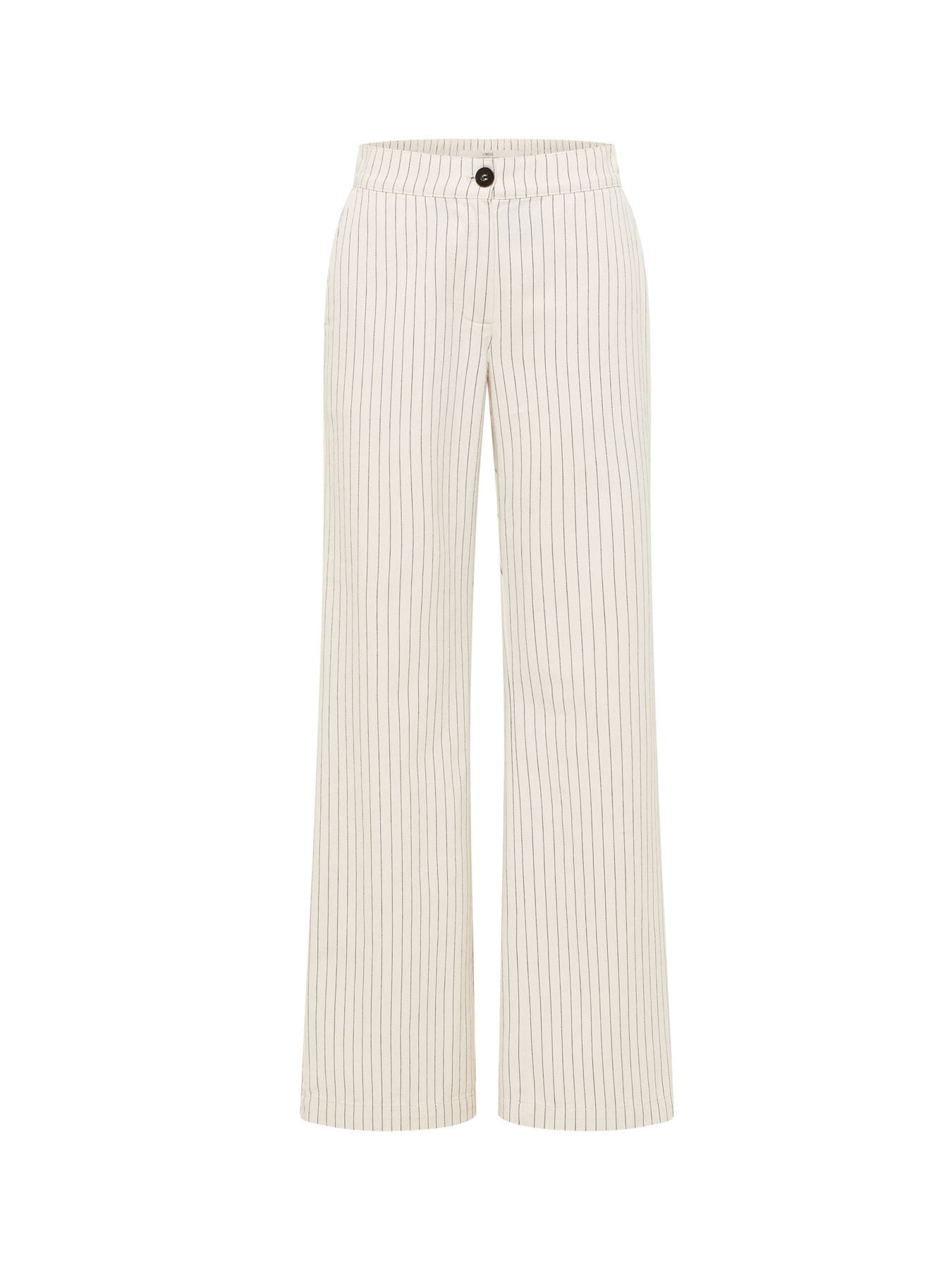 Pantalon Marlene rayé écru et noir LANIUS à plat sur fond blanc, coupe large et taille haute