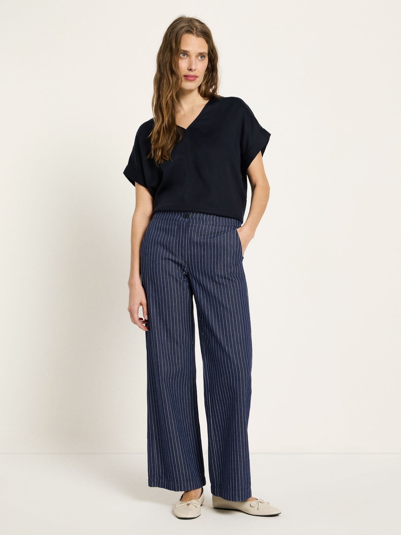 Pantalon Marlene rayé LANIUS Marine & Blanc – vue de face