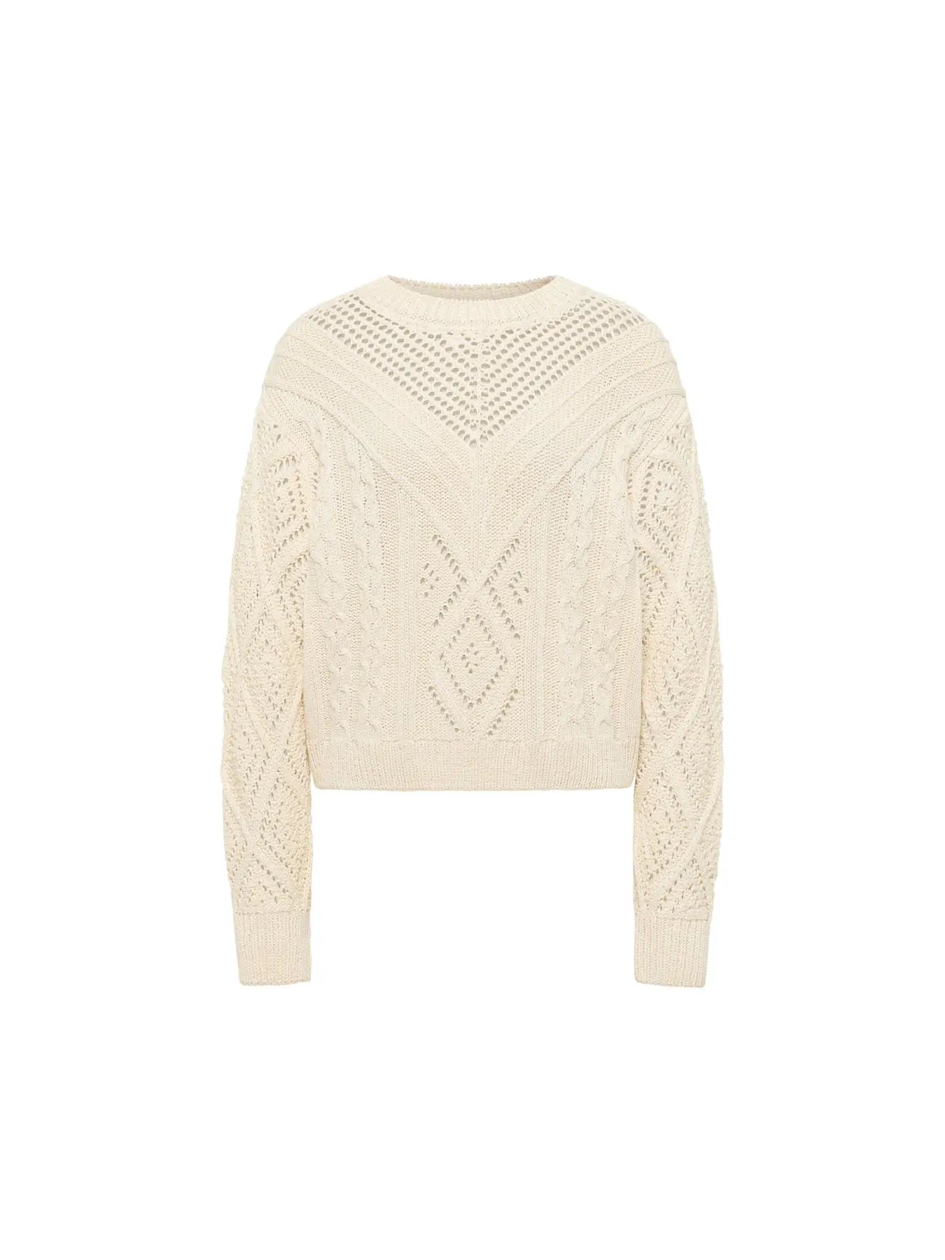 Pull tricot ajouré coton bio LANIUS Écru – vue de dos