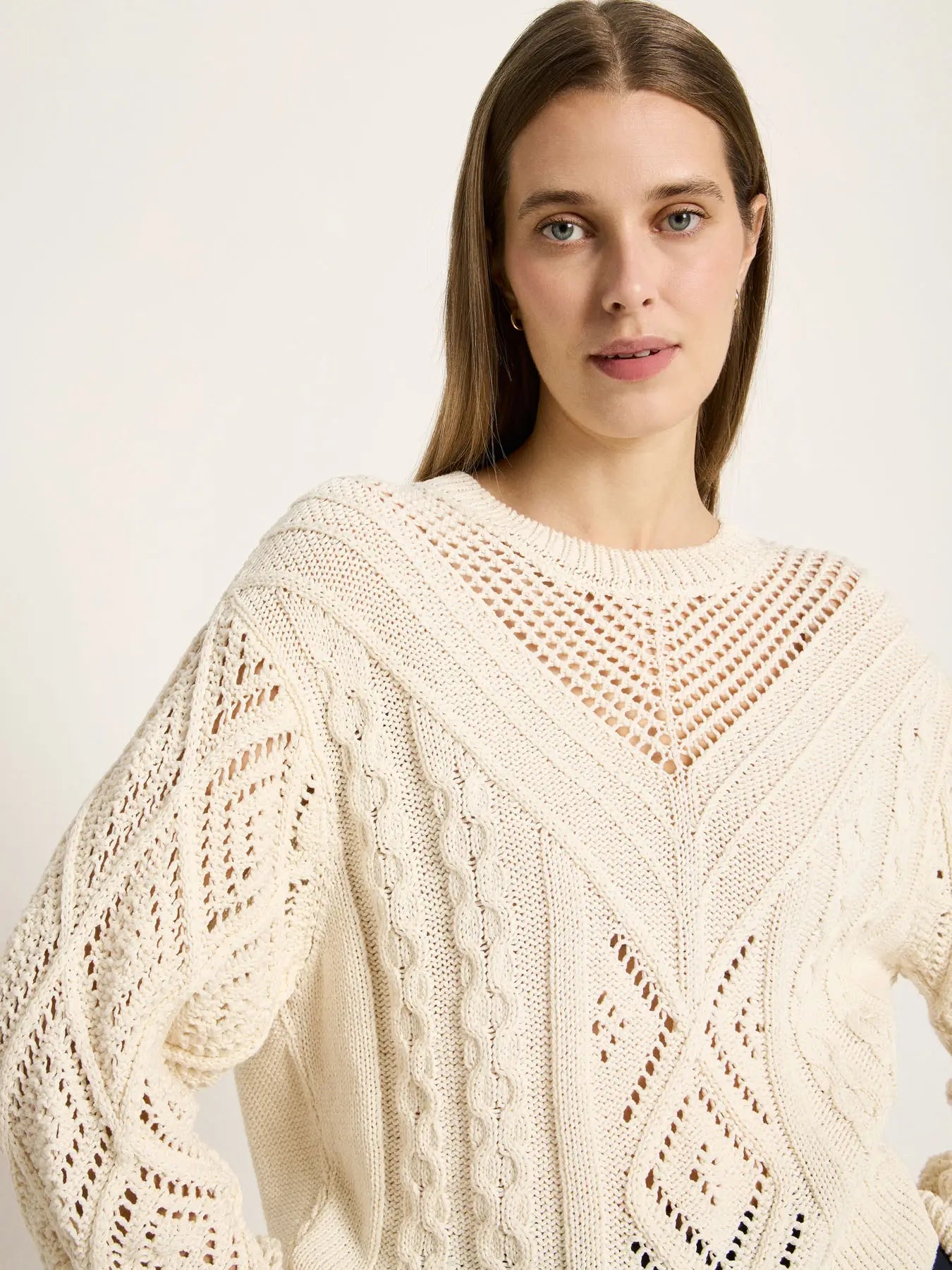 Pull tricot ajouré coton bio LANIUS Écru – vue de face