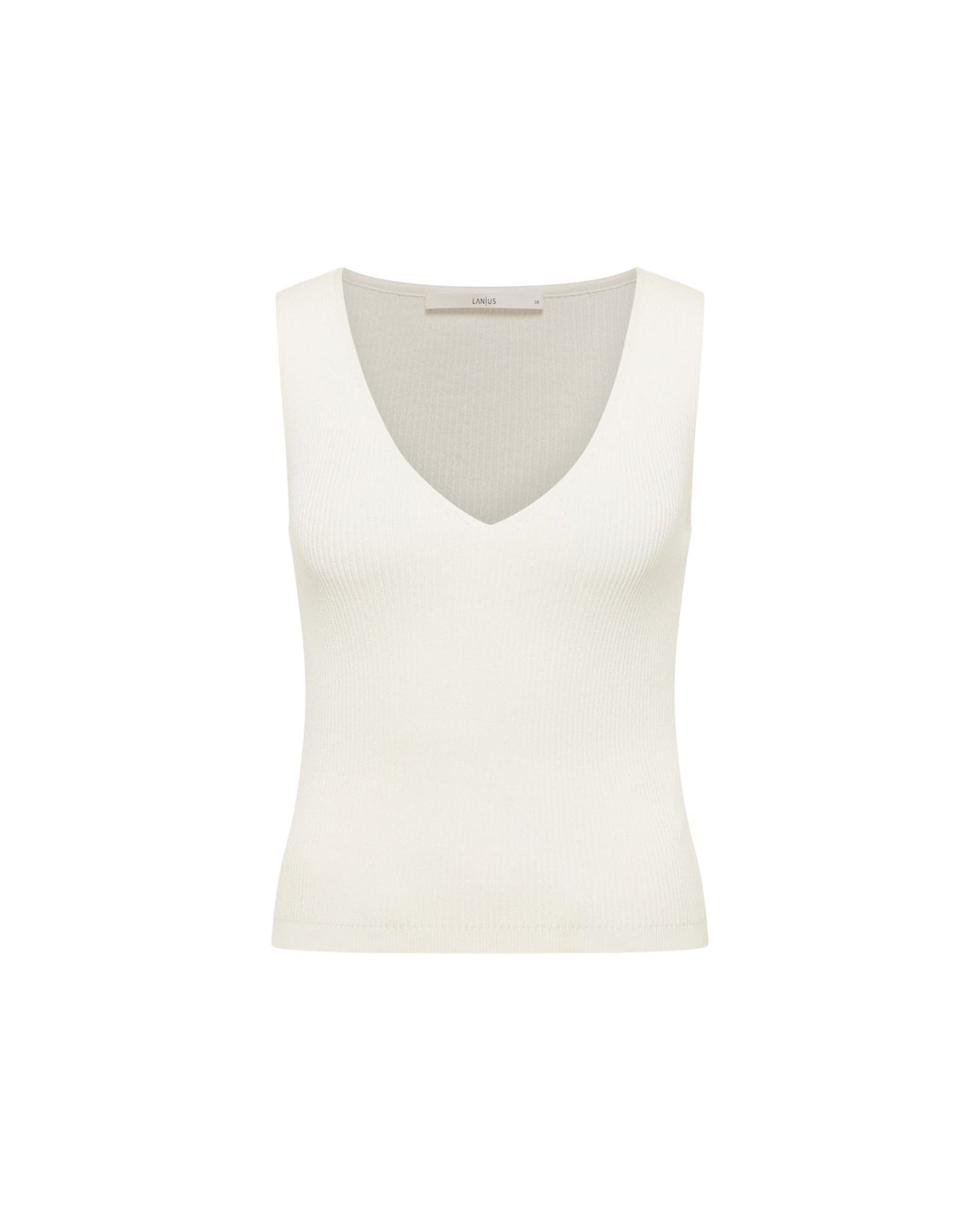 Top côtelé col V coton bio LANIUS Écru – vue à plat