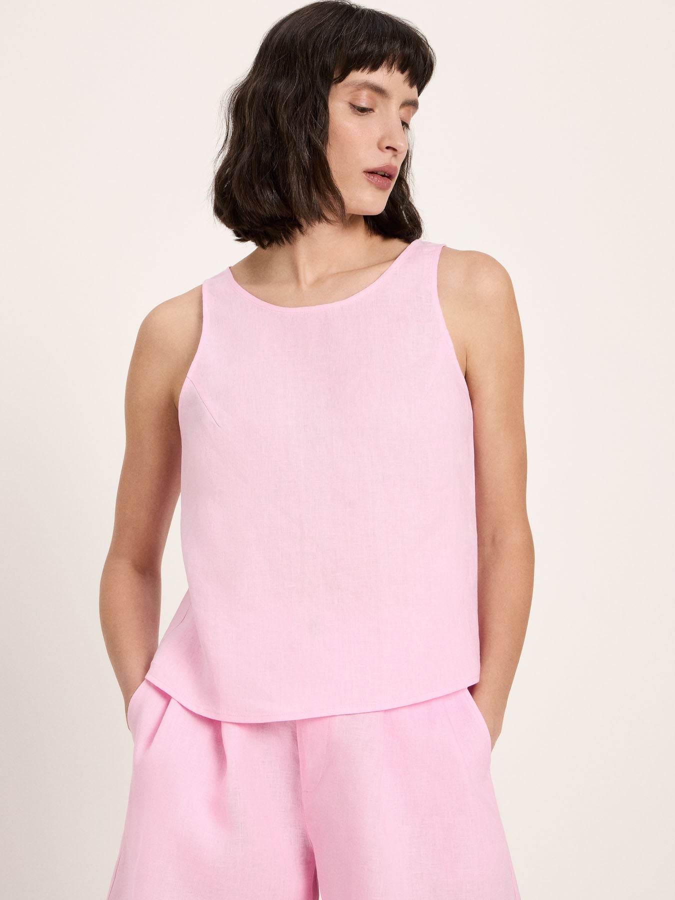 Top sans manches lin LANIUS Rose Orchidée – vue de face