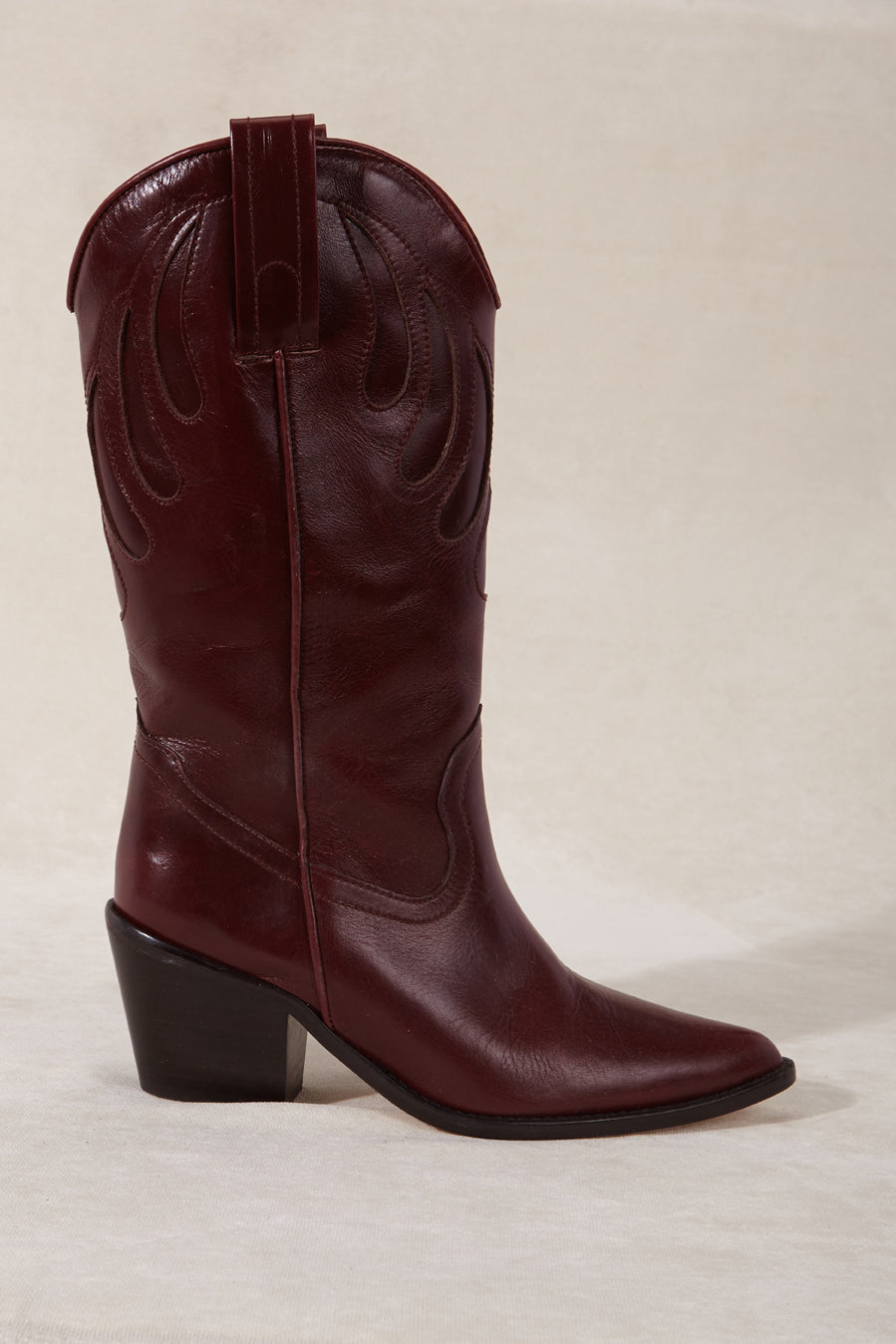 Botte western en cuir MICUIR Mestizo bordeaux, broderies ton sur ton – vue de profil