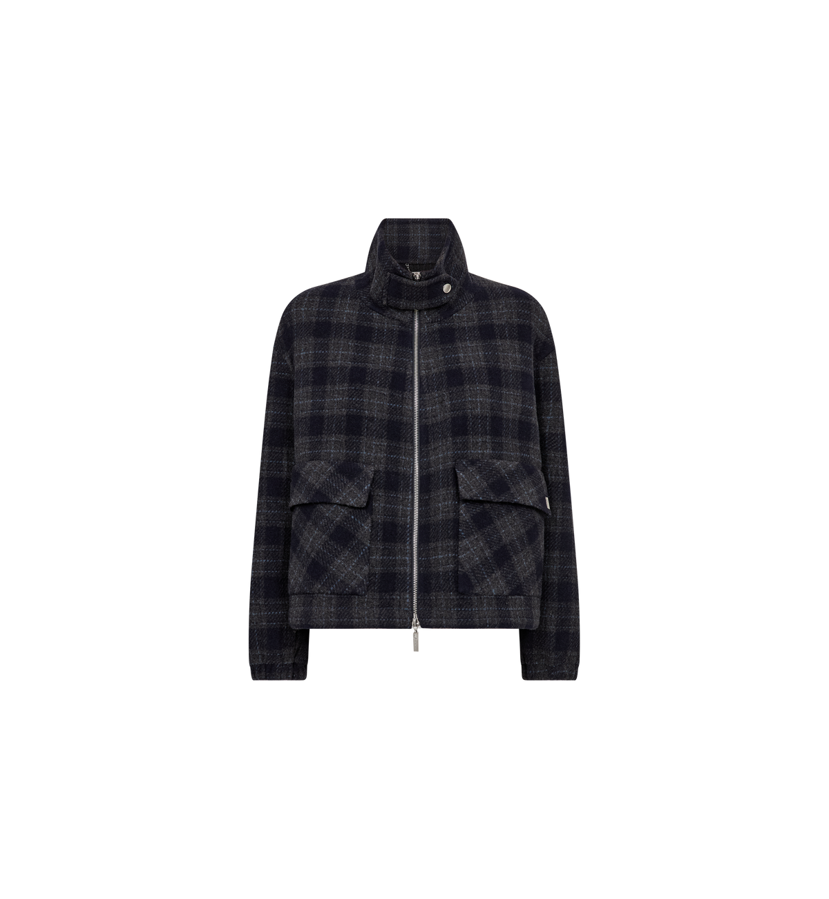 Blouson à carreaux MOS MOSH Salute Navy – vue de face à plat, zip apparent et poches à rabat