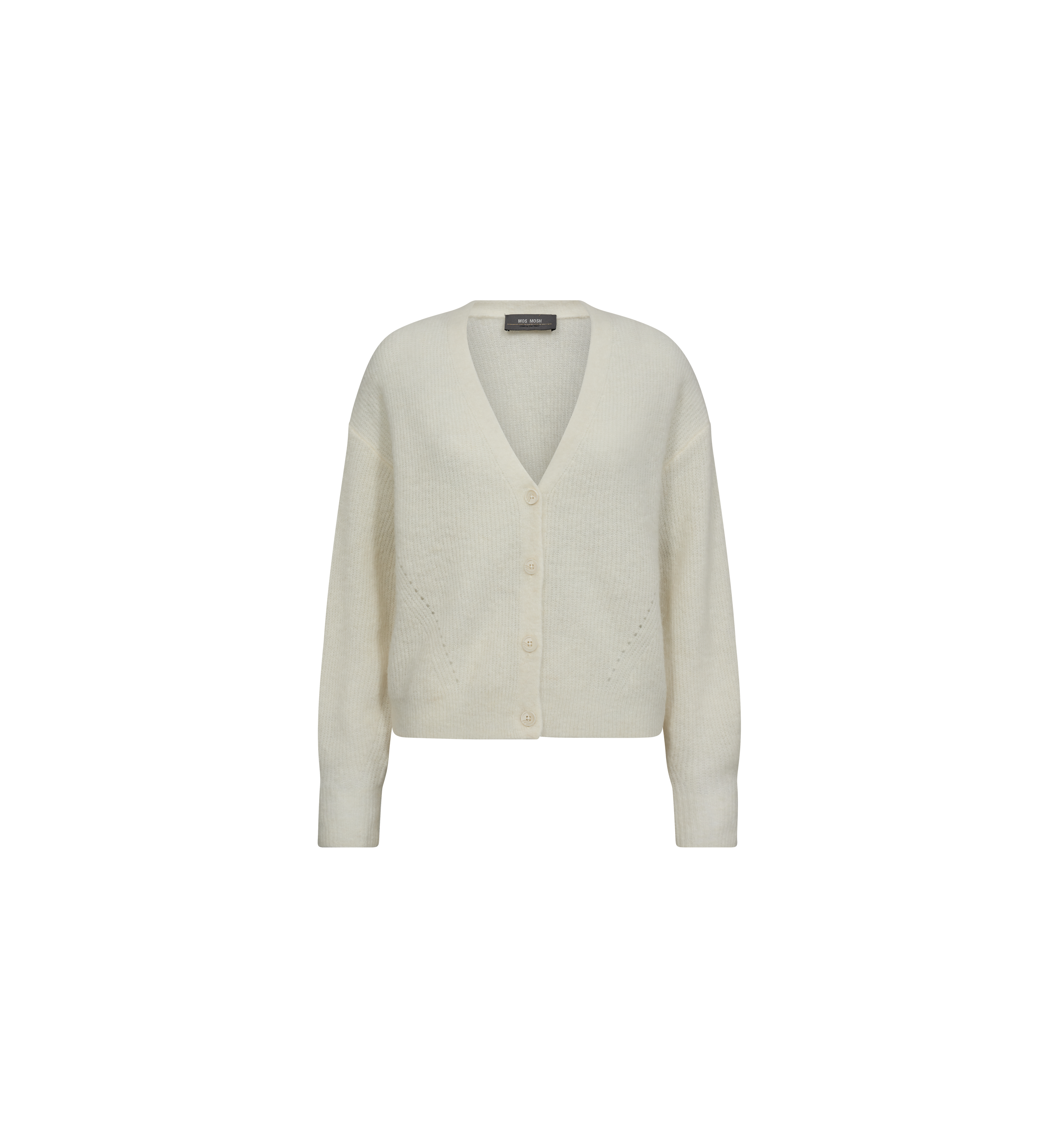 Cardigan col V Thora en maille d'alpaga et laine MOS MOSH Écru – vue de face
