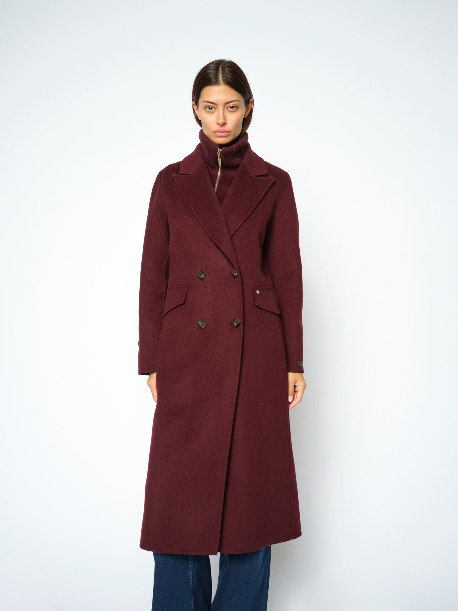 Manteau long MOS MOSH Port Royale – buste de face, col montant amovible zippé en place