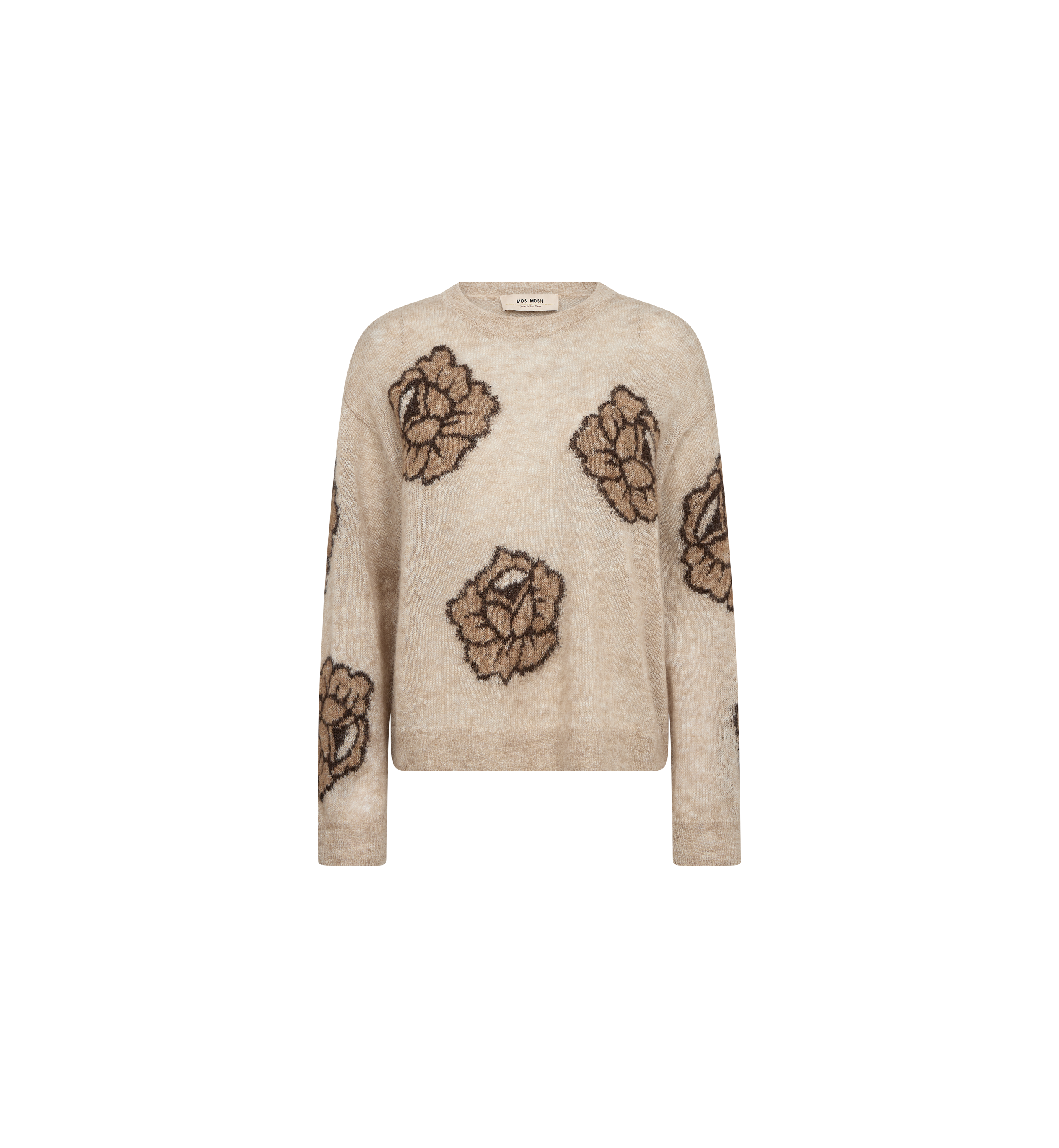 Pull à roses jacquard MOS MOSH Doeskin – vue de face à plat, col rond