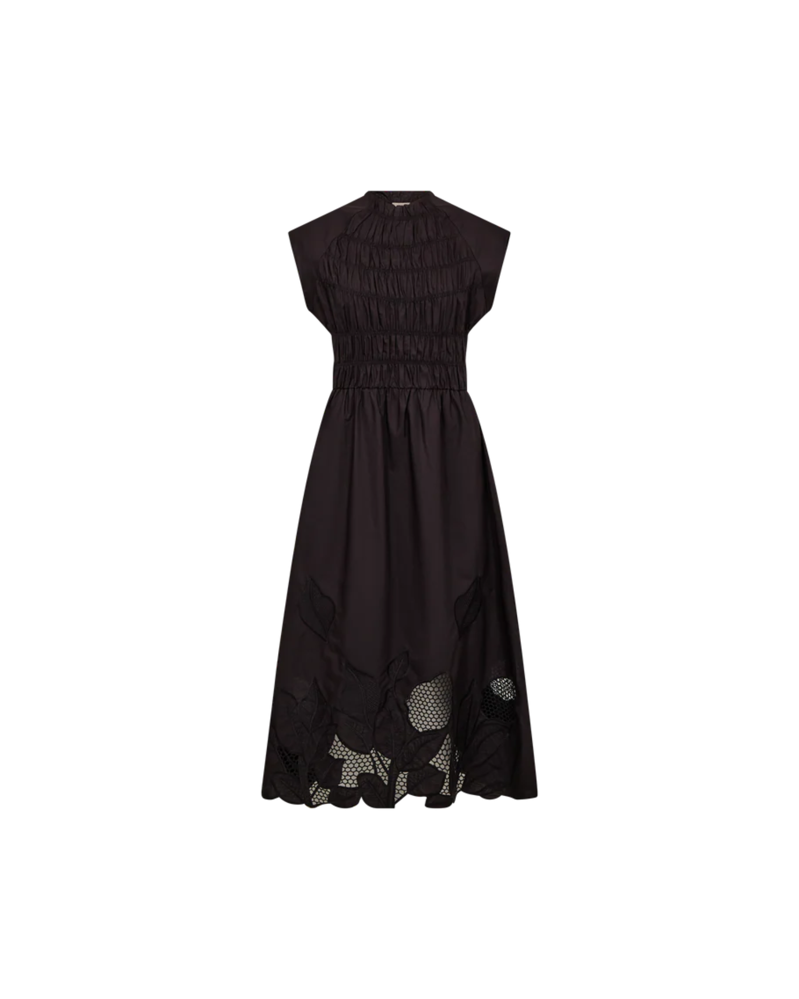 Robe Aria Mono MOS MOSH Noir – corsage smocké et broderie, vue rapprochée