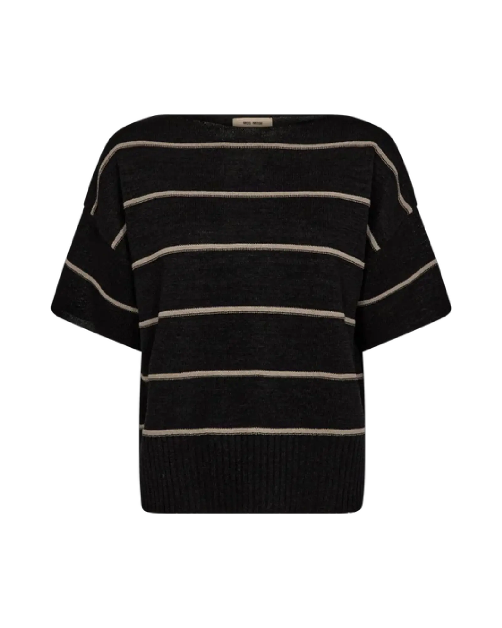 Top Arlen à rayures en maille coton et fibre de papier MOS MOSH Noir – vue de face