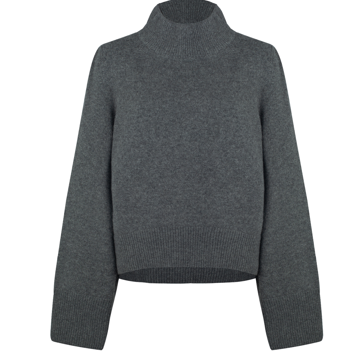 Pull manches larges Nuage Cashmere en Grey, vue de face à plat, col montant