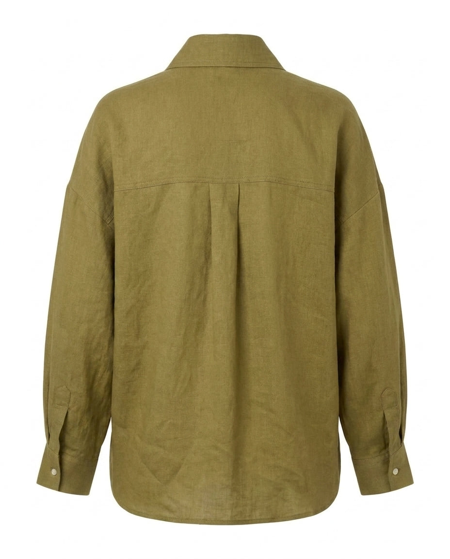 Chemise oversize en lin VAN PALMA Vert Olive – vue de dos