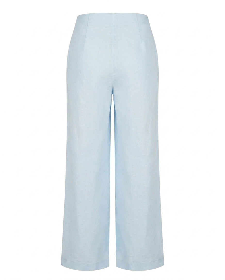 Pantalon large Lune en lin VAN PALMA Bleu Ciel – vue de dos