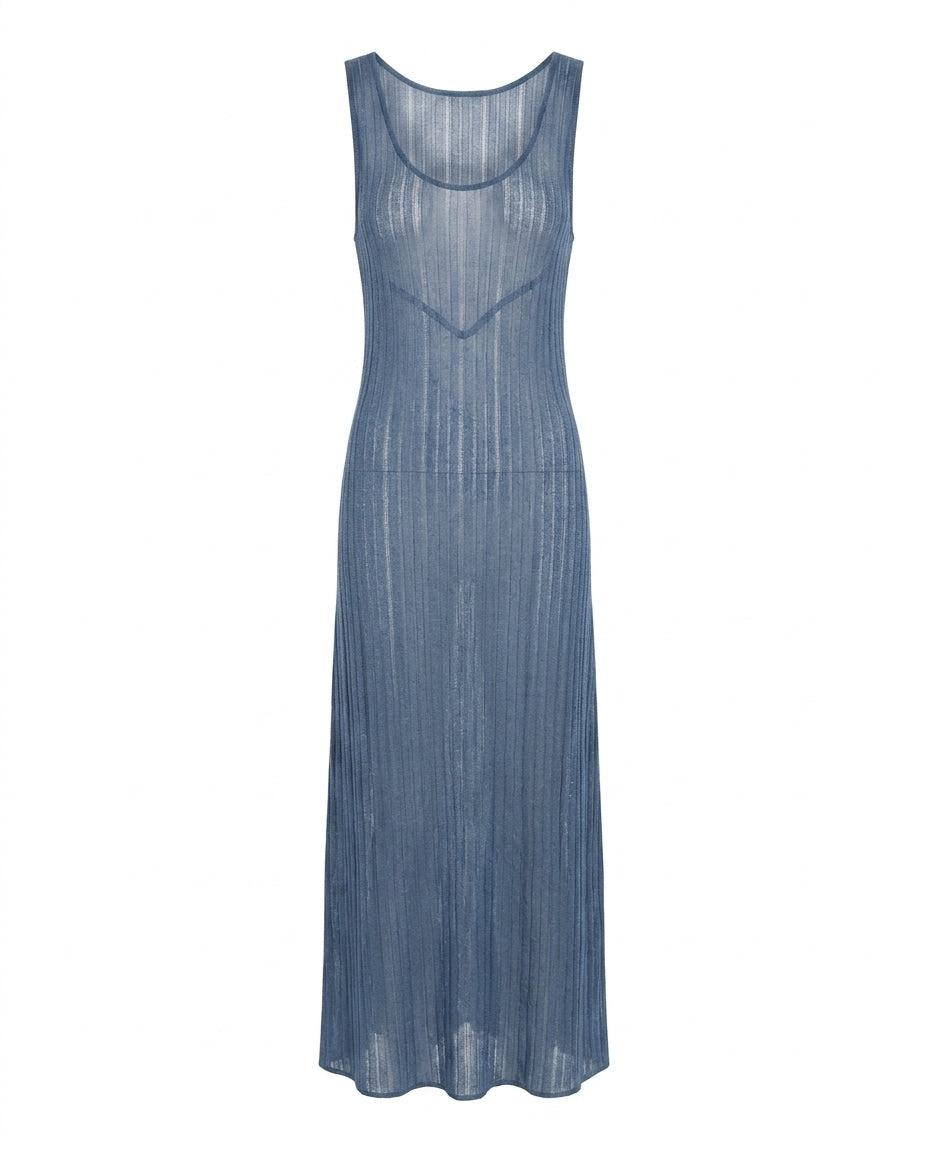 Robe longue plissée Marla VAN PALMA Bleu – vue de face