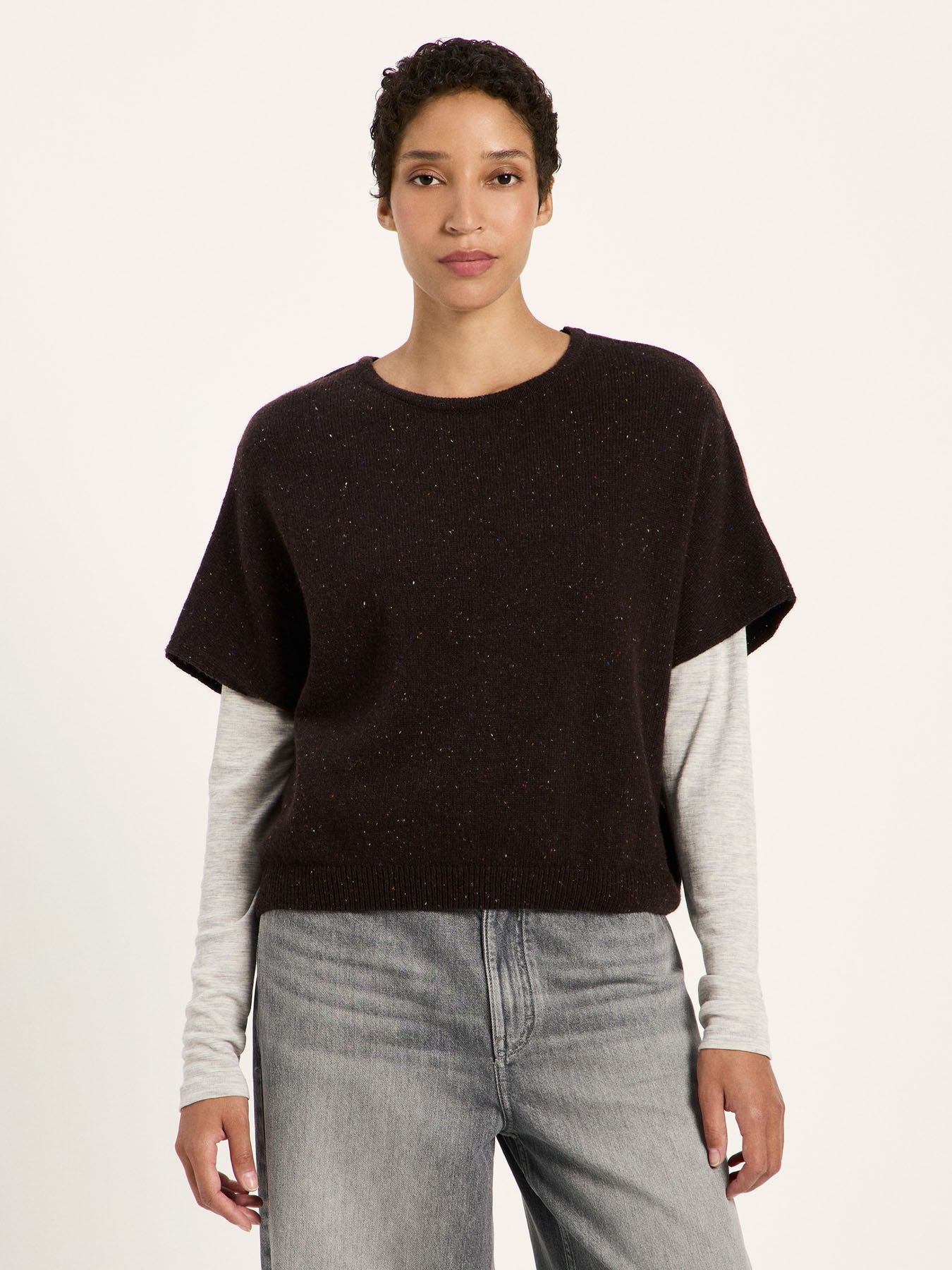 Pull sans manches LANIUS, chocolat tweed, vue 3