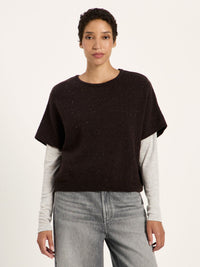 Pull sans manches LANIUS, chocolat tweed, vue 3