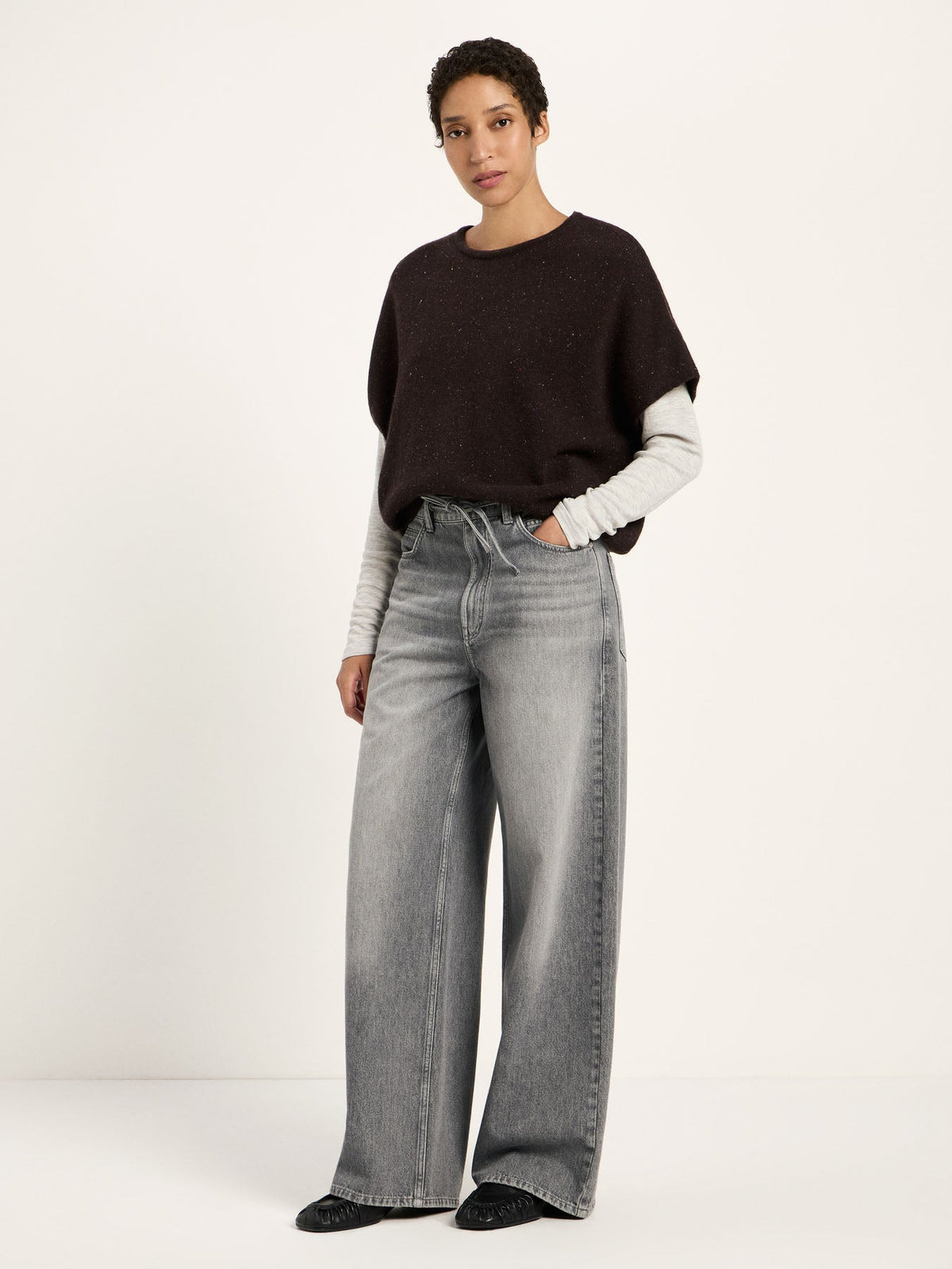 Pull sans manches LANIUS, chocolat tweed, vue 2