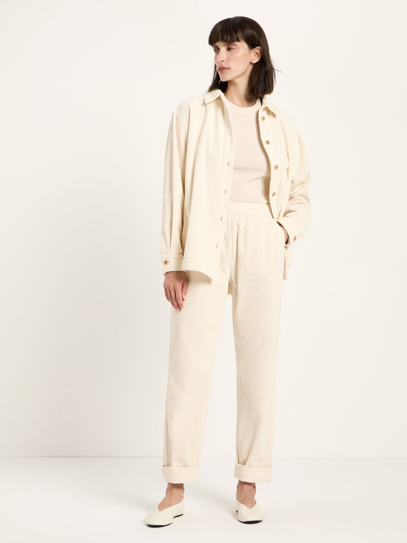 Pantalon en velours côtelé à taille élastique LANIUS, crème, vue 2
