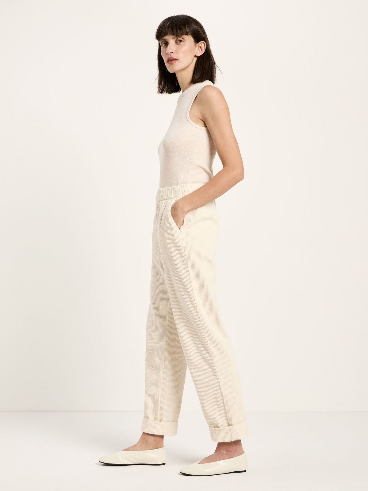 Pantalon en velours côtelé à taille élastique LANIUS, crème, vue 3