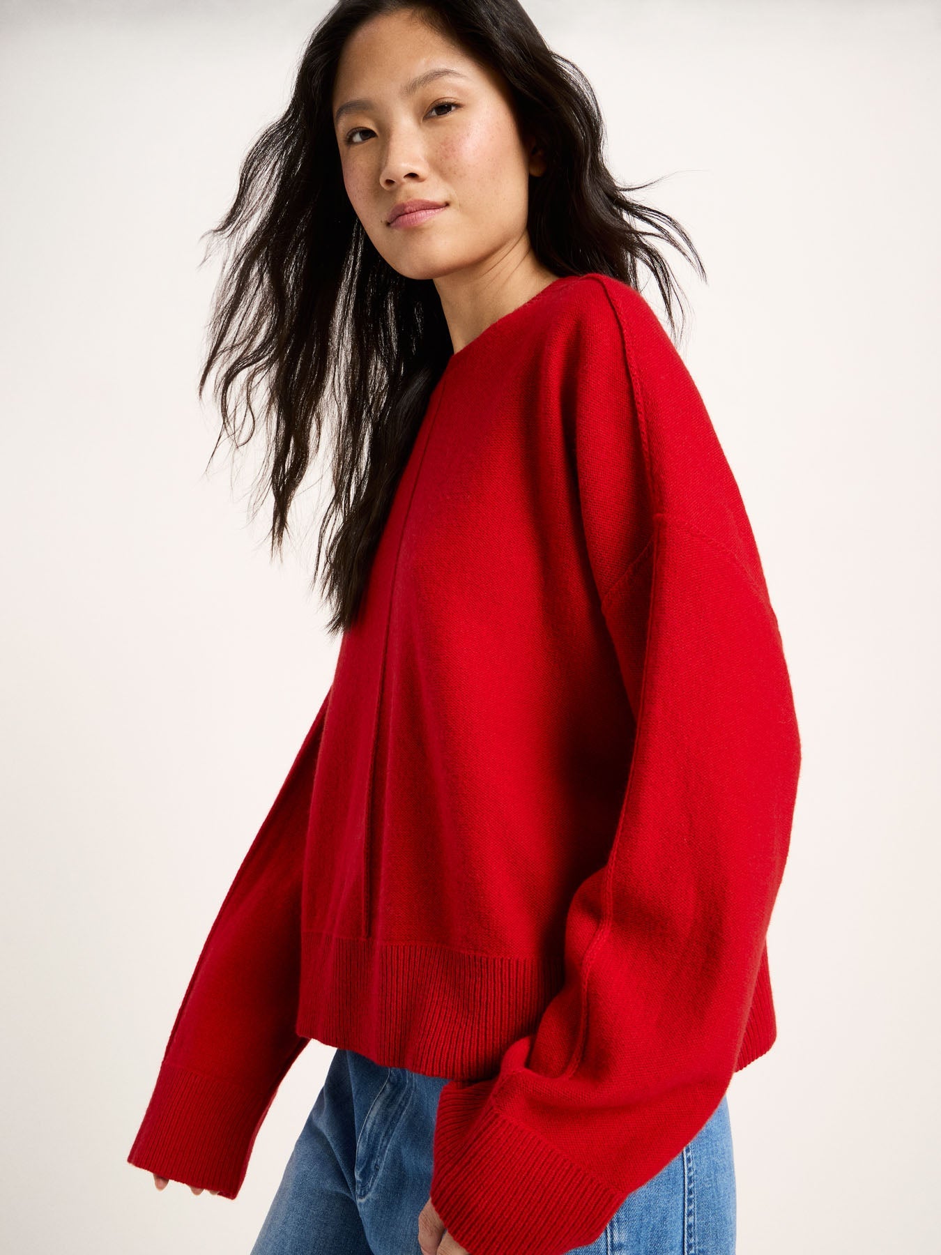 Pull oversize col rond LANIUS, rouge, vue 4
