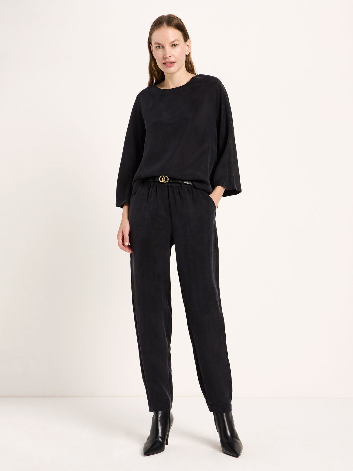 Blouse manches 3/4 en cupro LANIUS, noir, vue 2