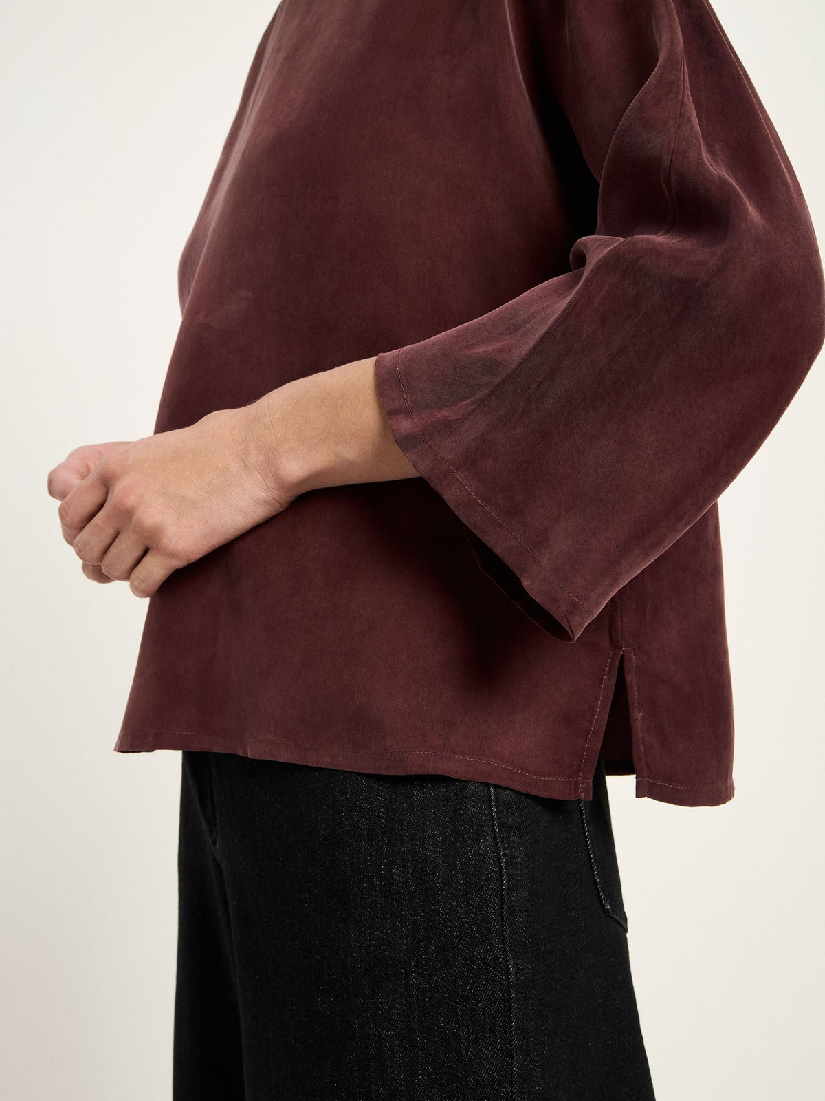 Blouse manches 3/4 en cupro LANIUS, chocolat, vue 5