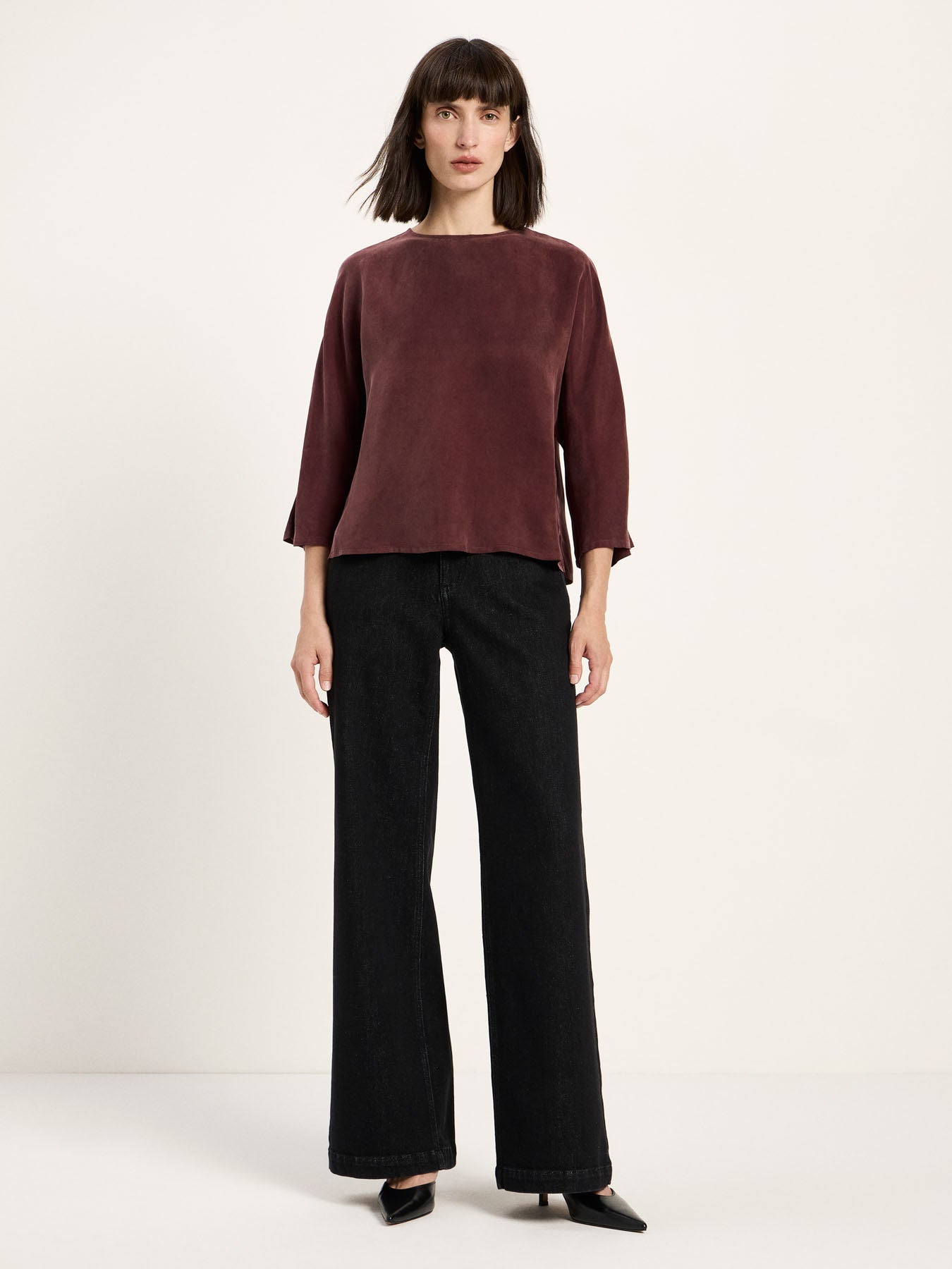 Blouse manches 3/4 en cupro LANIUS, chocolat, vue 4