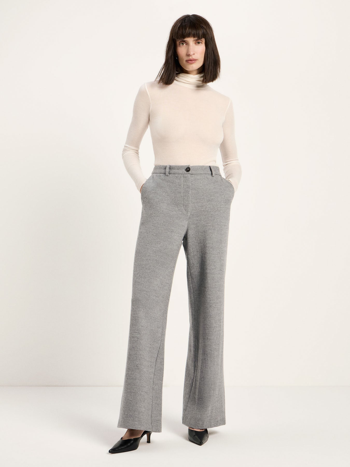 Pantalon Marlene en flanelle de laine LANIUS, gris chiné, vue 2