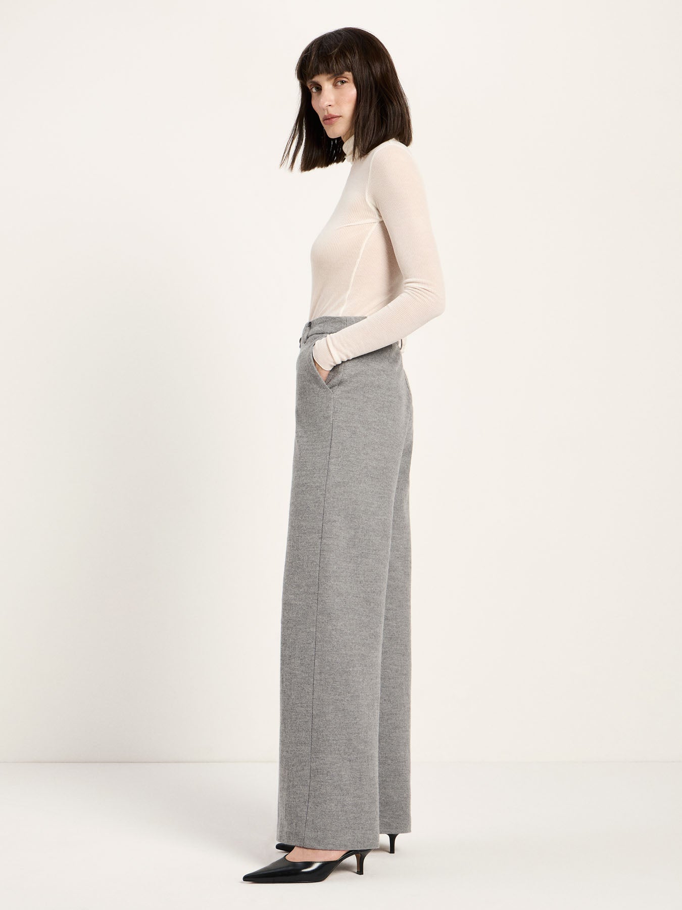 Pantalon Marlene en flanelle de laine LANIUS, gris chiné, vue 3