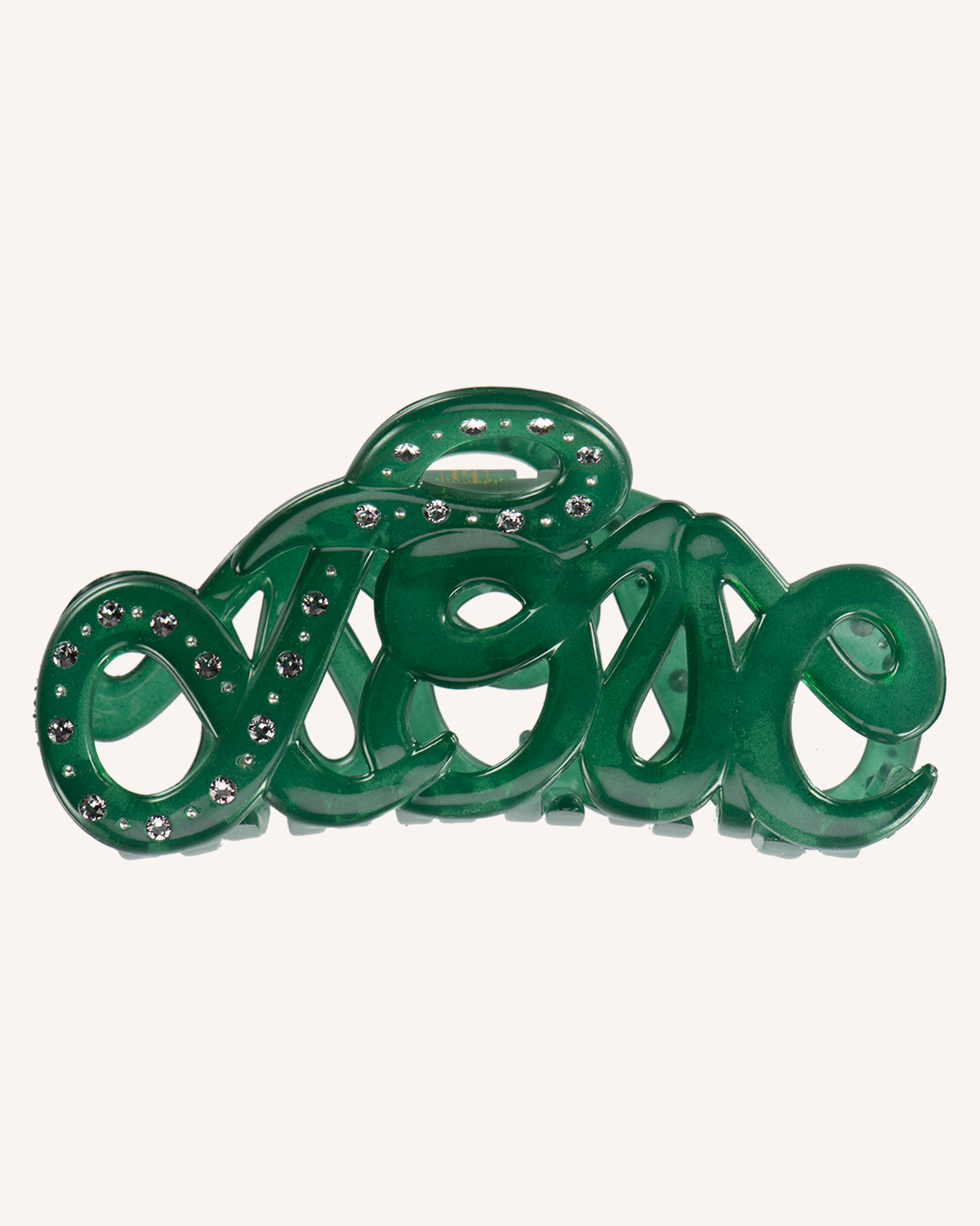Pince à cheveux Love Claw 8 cm verte avec pierres Swarovski, BON DEP