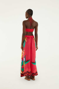 Pantalon large FARM Rio à imprimé multicolore Banana Queen et pompons perlés à la taille, détail de l'imprimé